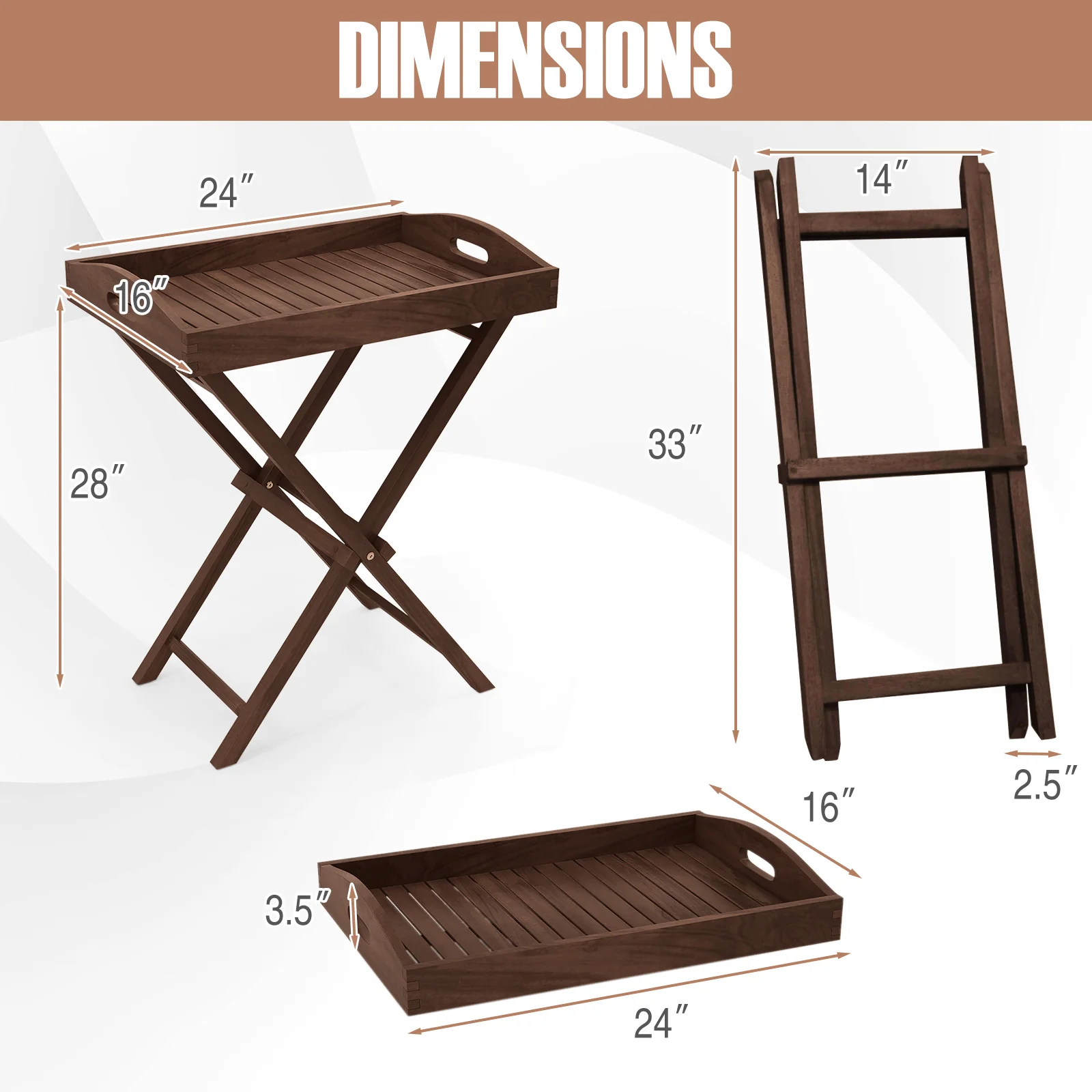 Solid Teak Wood Tray Table, Removable Tray Top, Patio Garden - Image 6