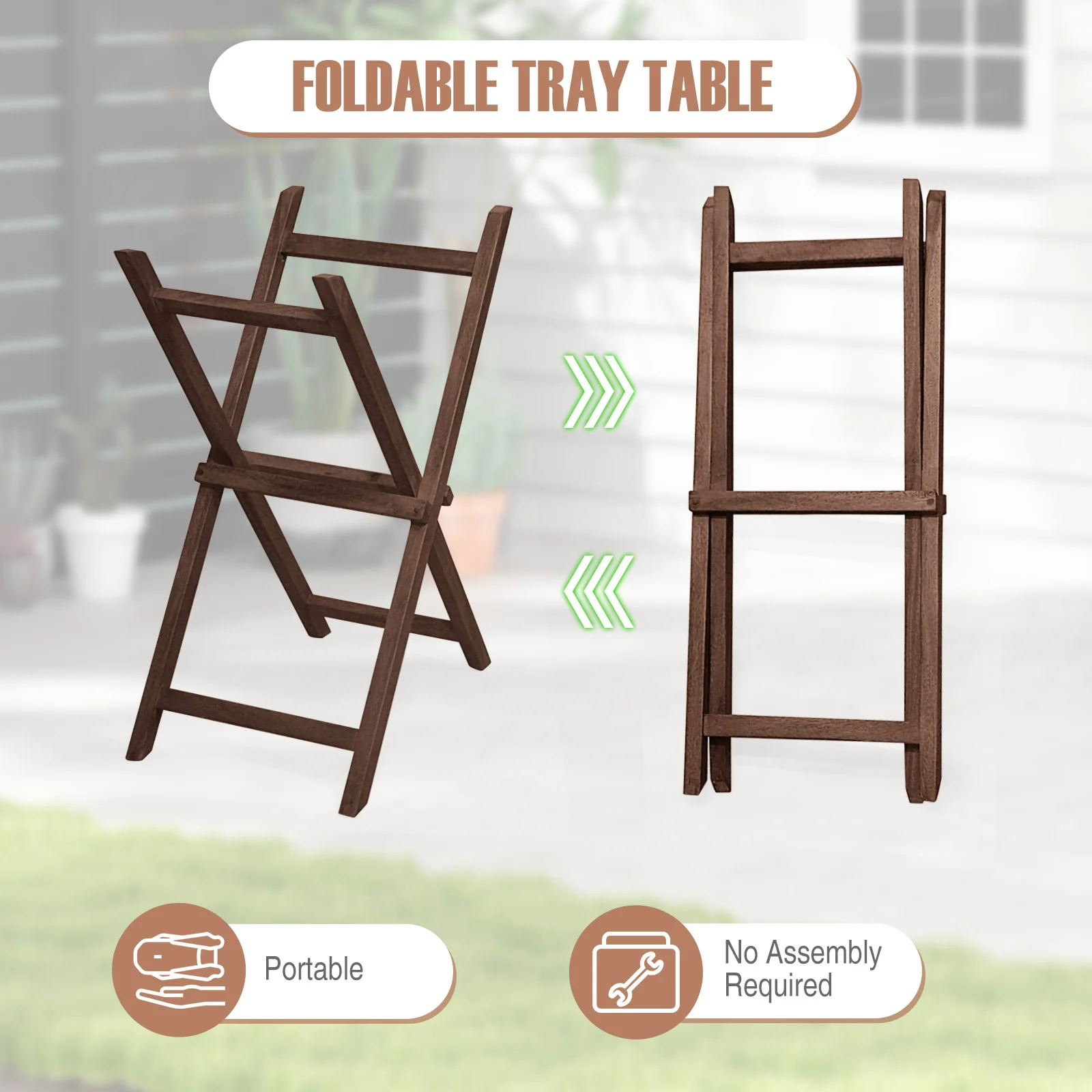 Solid Teak Wood Tray Table, Removable Tray Top, Patio Garden - Image 9