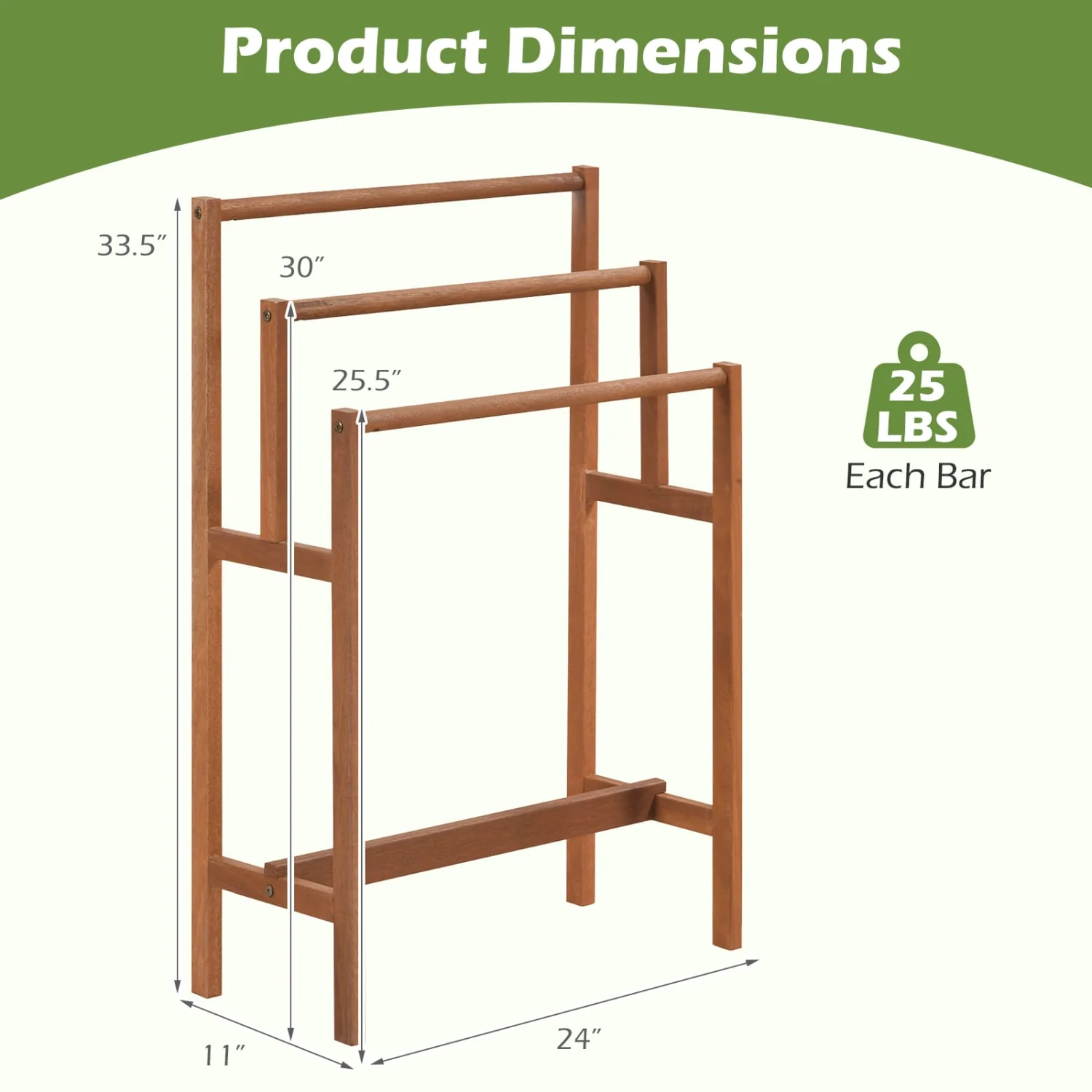 Solid Wood 3-Tier Towel Rack, Teak Oil Finish, Natural - Image 5