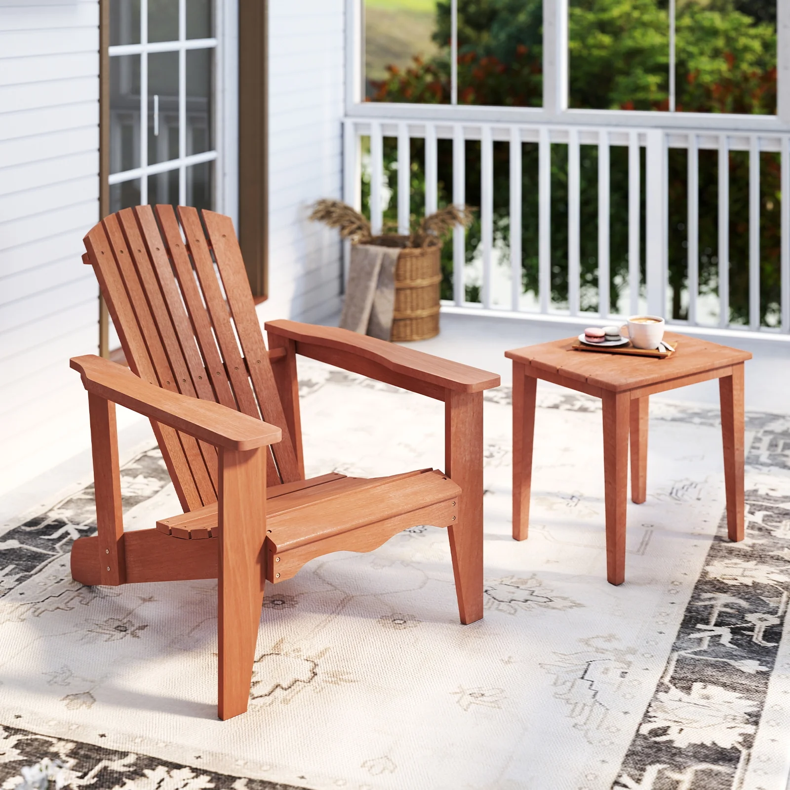 Solid Wood Adirondack Chair, High Backrest, Wide Armrests, Natural - Image 2