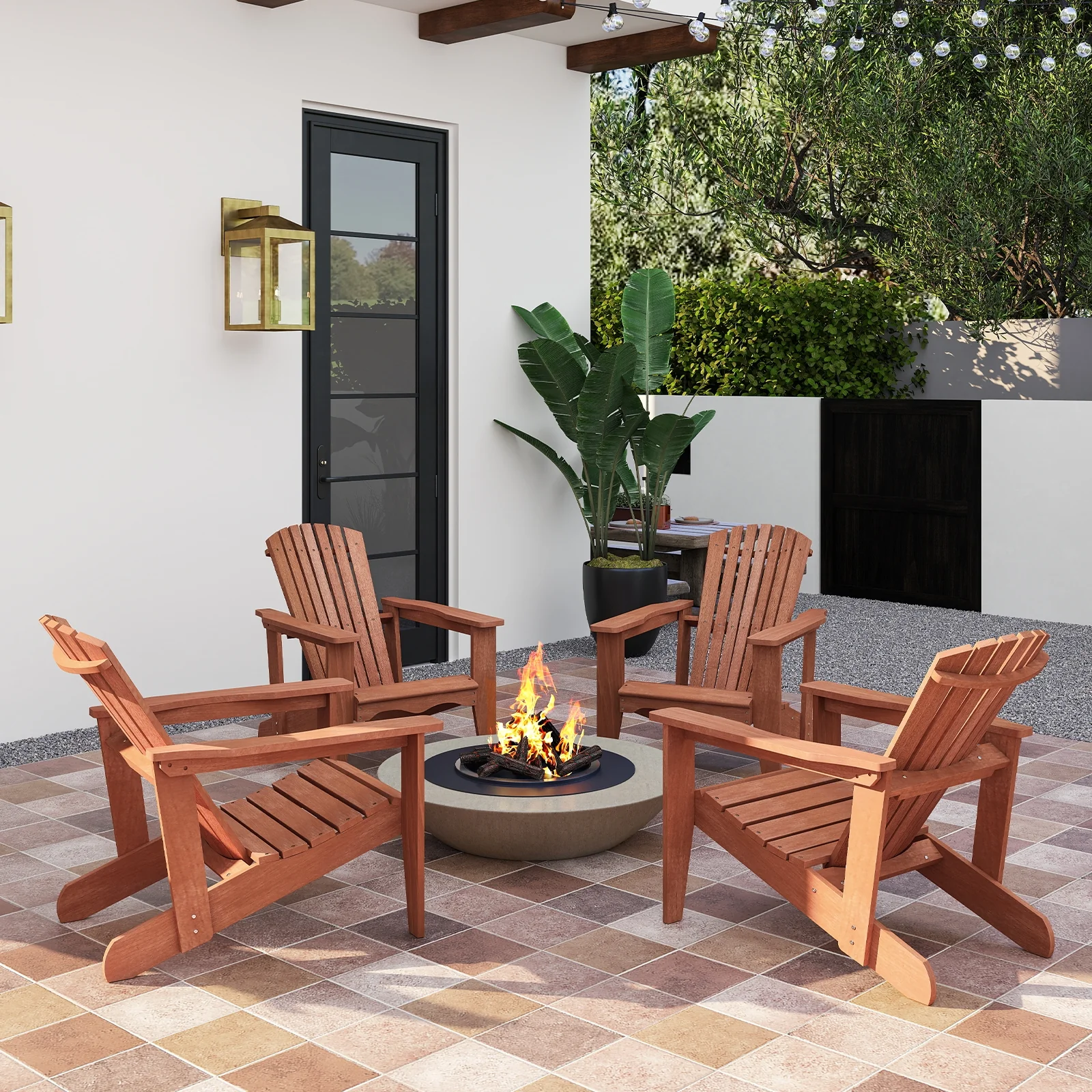 Solid Wood Adirondack Chair, High Backrest, Wide Armrests, Natural - Image 6