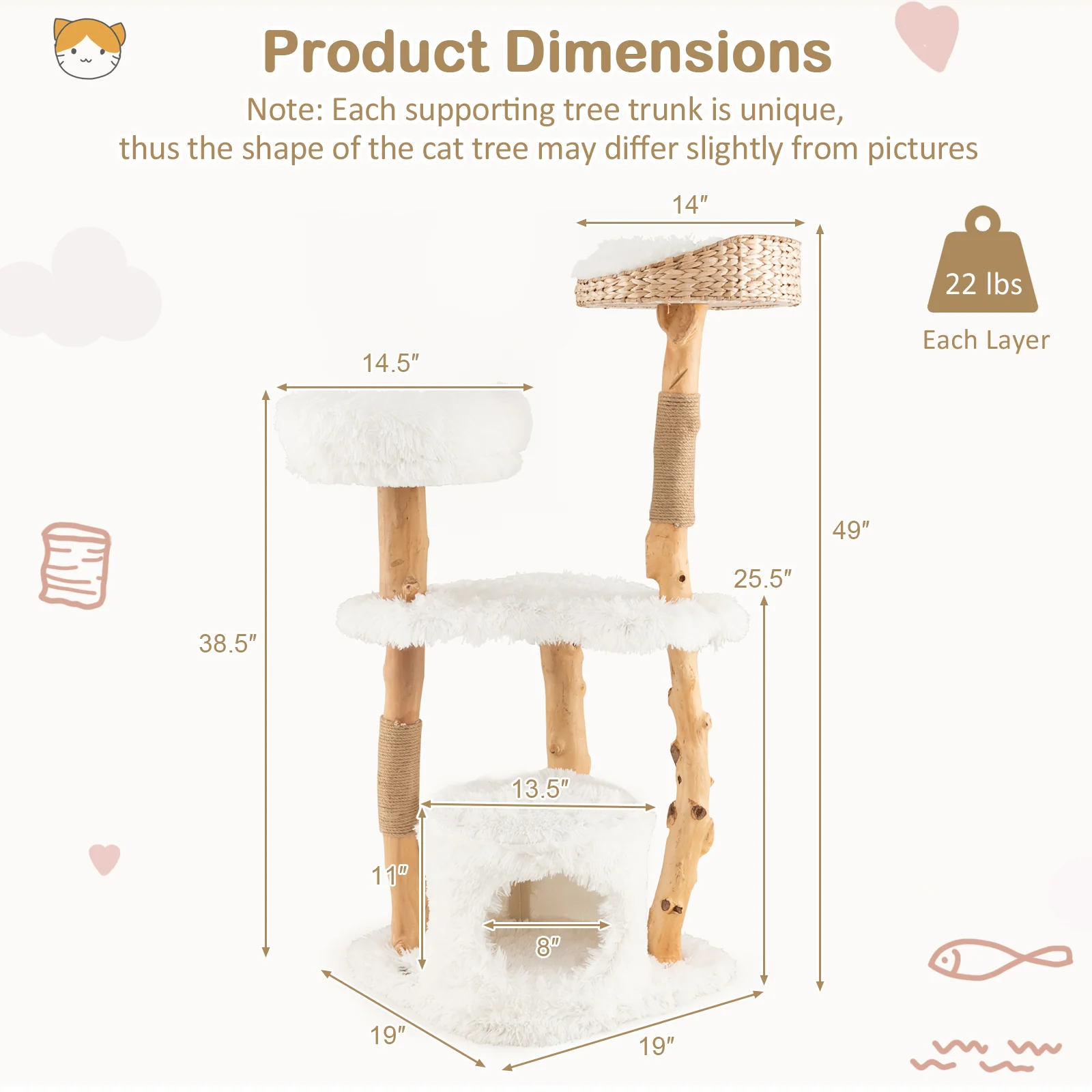 Solid Wood Cat Tower with Cattail Basket, White - Image 6