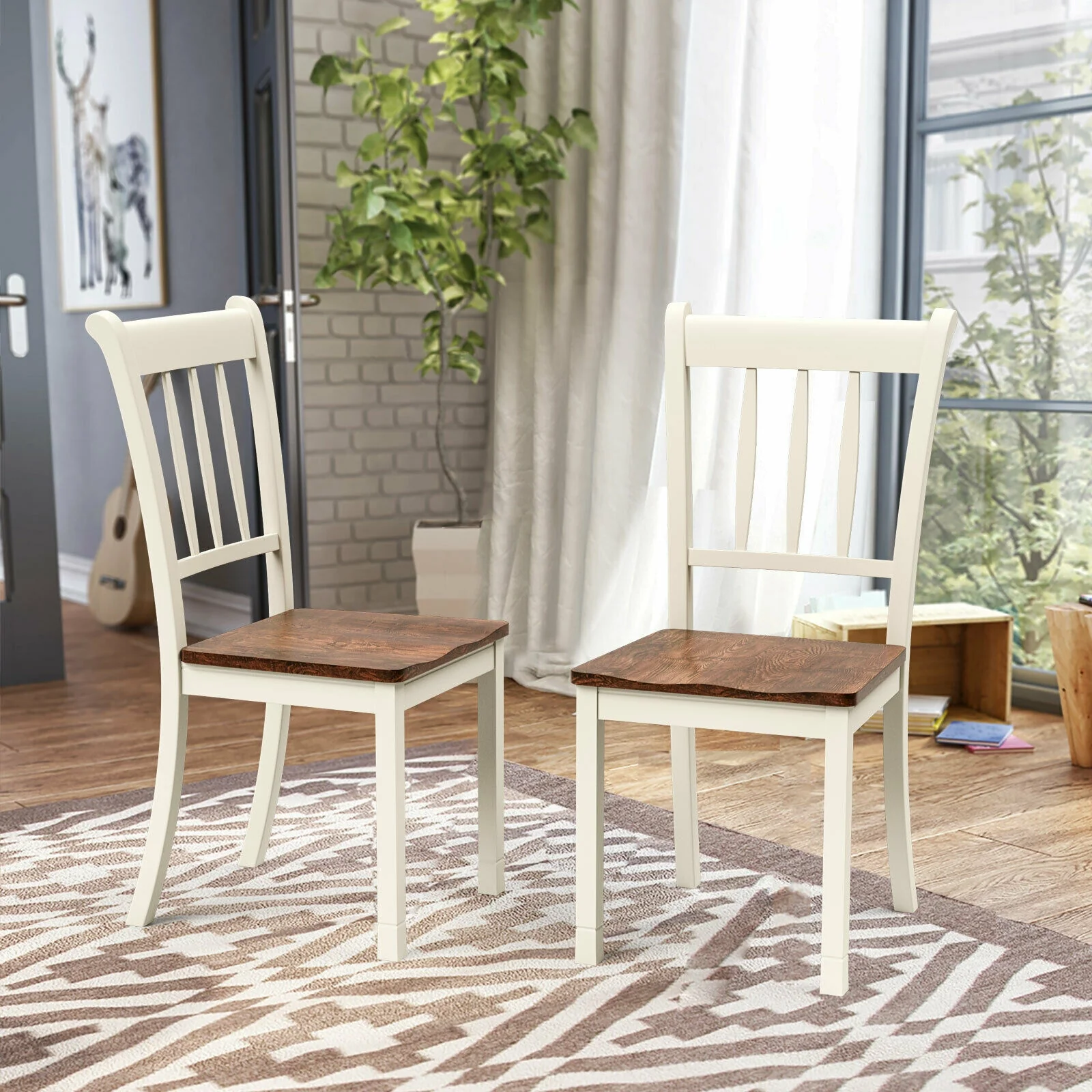 Solid Wood Dining Chairs, 2 Pieces, White - Image 3
