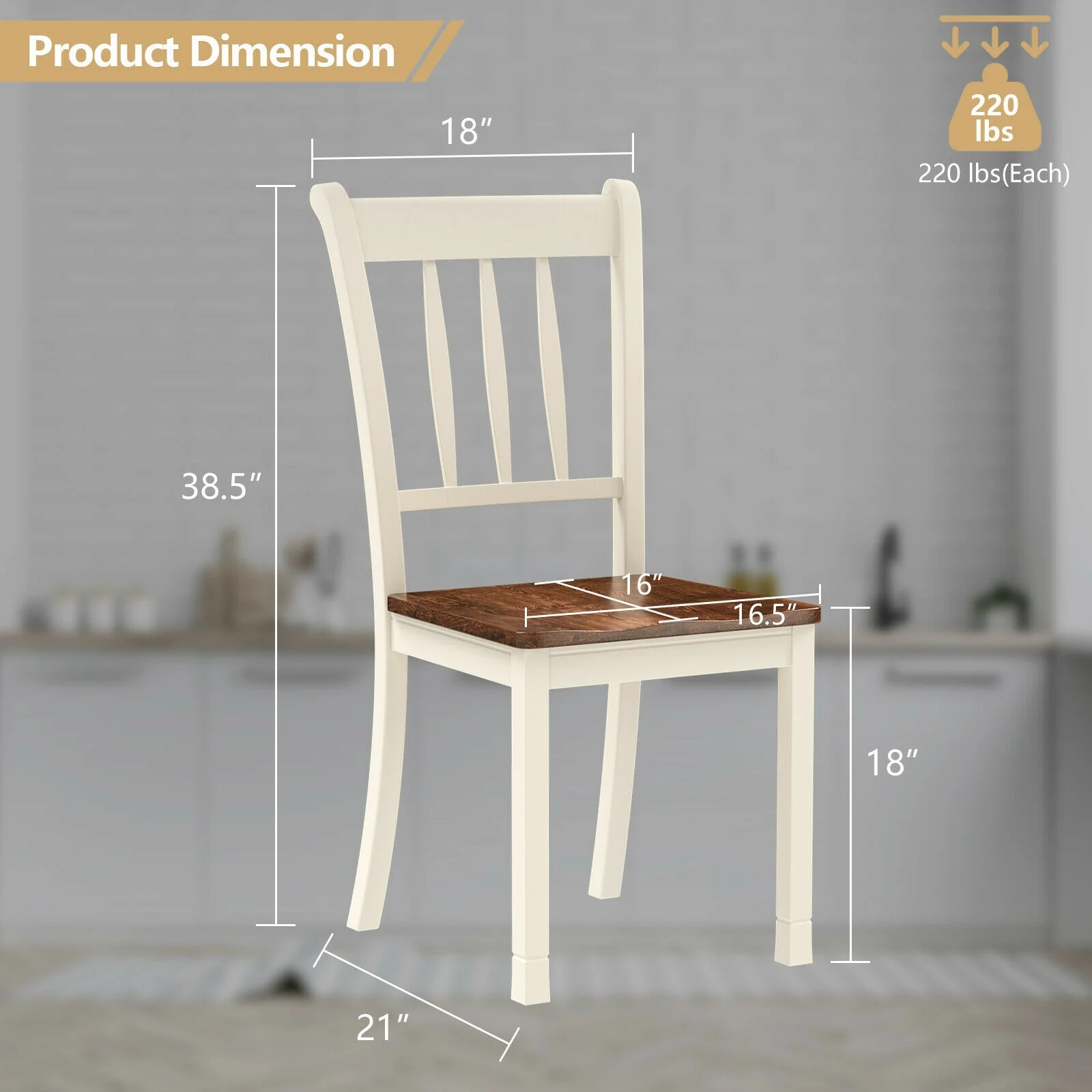 Solid Wood Dining Chairs, 2 Pieces, White - Image 5