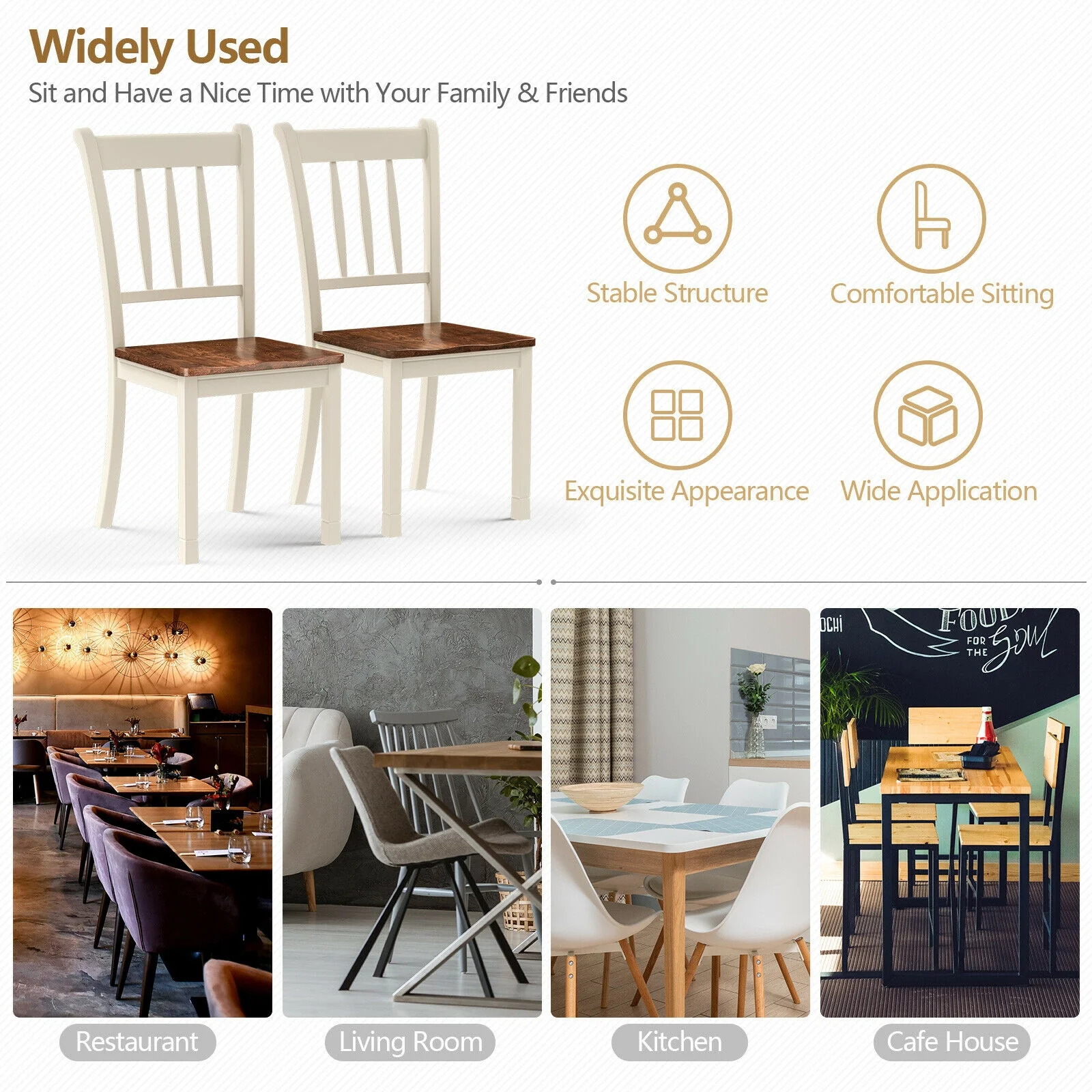 Solid Wood Dining Chairs, 2 Pieces, White - Image 7