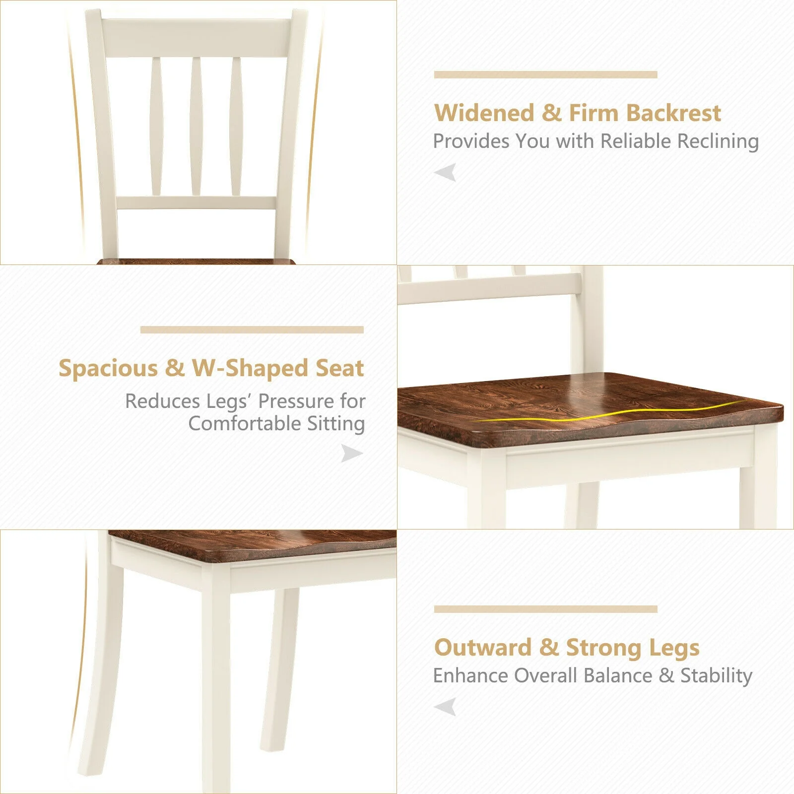 Solid Wood Dining Chairs, 2 Pieces, White - Image 8