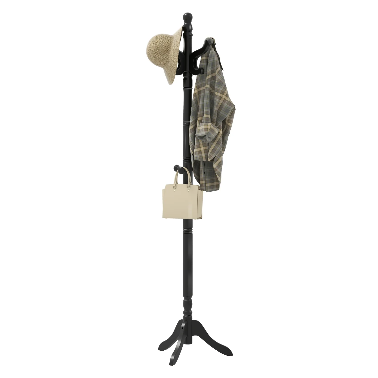Solid Wood Hall Tree, 11 Hooks, 3 Height Options, Black - Image 5