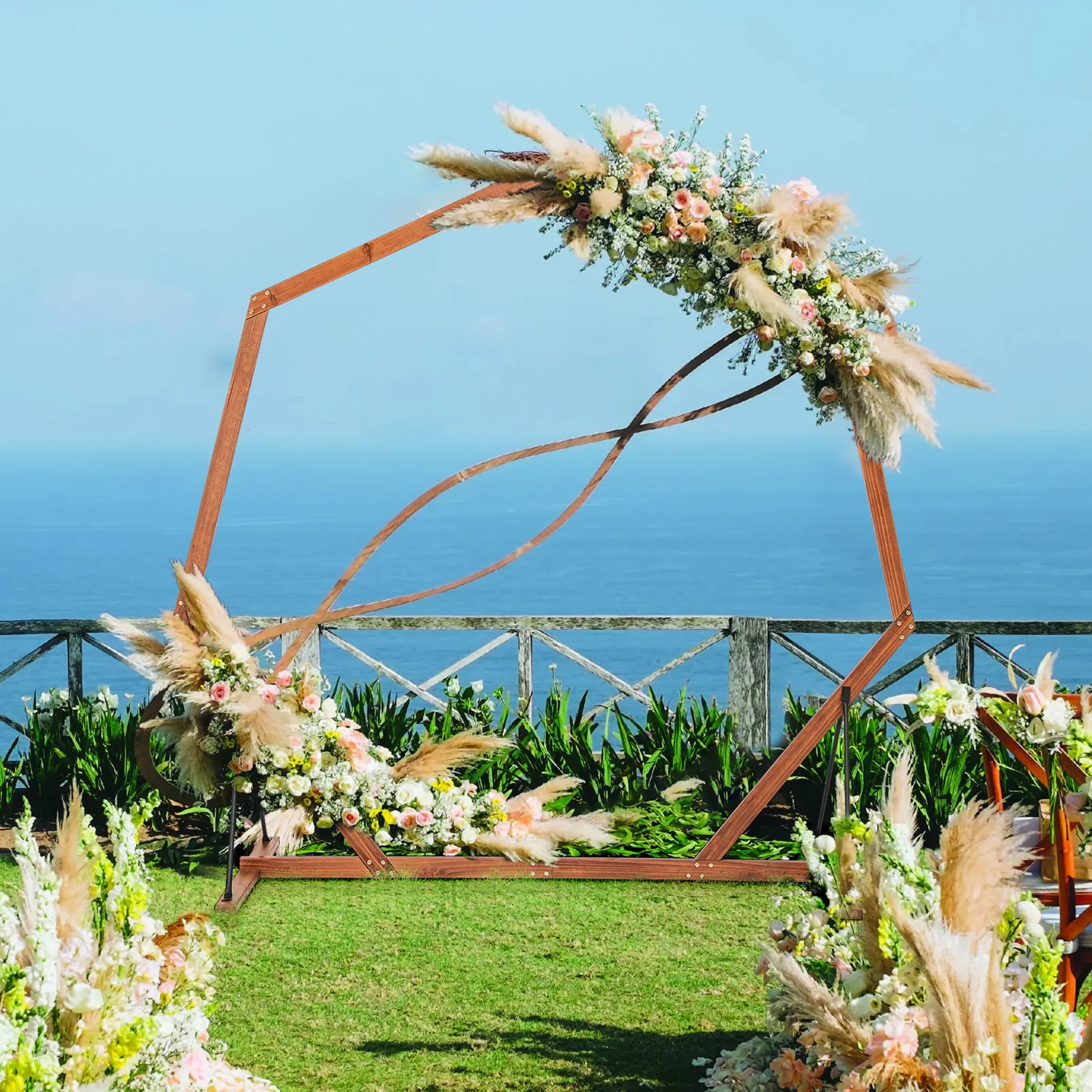 Solid Wood Heptagon Wedding Arch Arbor, Backdrop Stand - Image 3