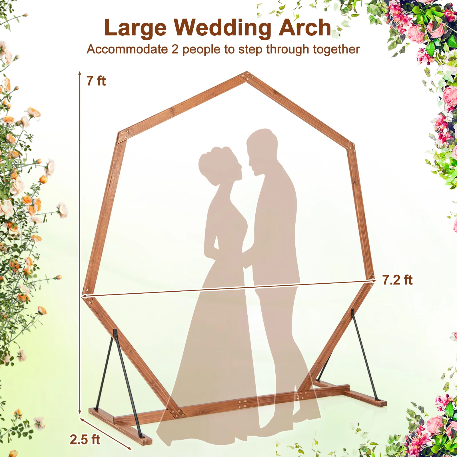 Solid Wood Heptagon Wedding Arch Arbor, Backdrop Stand - Image 6