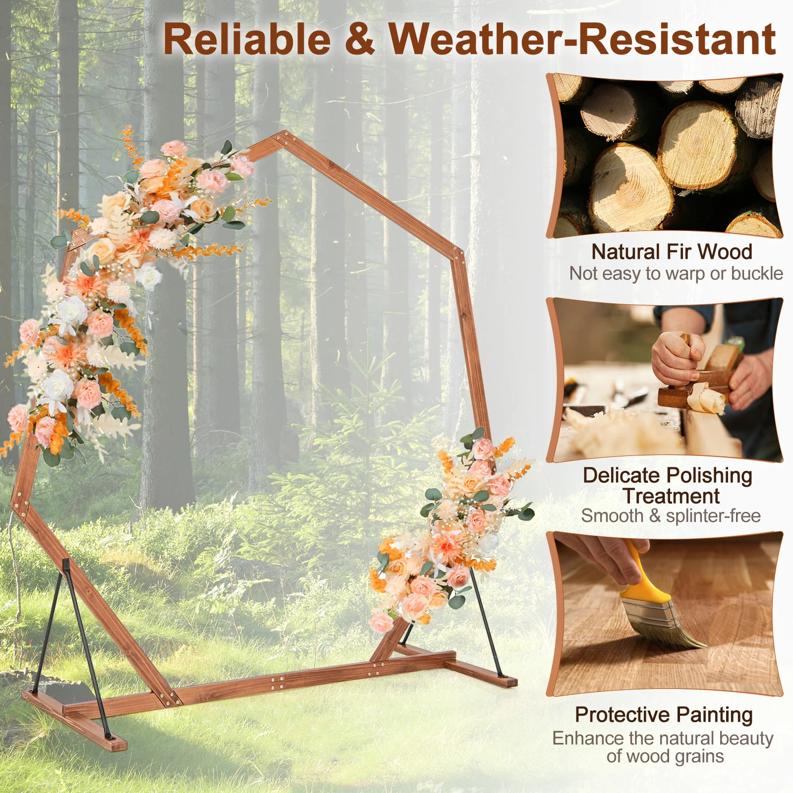 Solid Wood Heptagon Wedding Arch Arbor, Backdrop Stand - Image 8