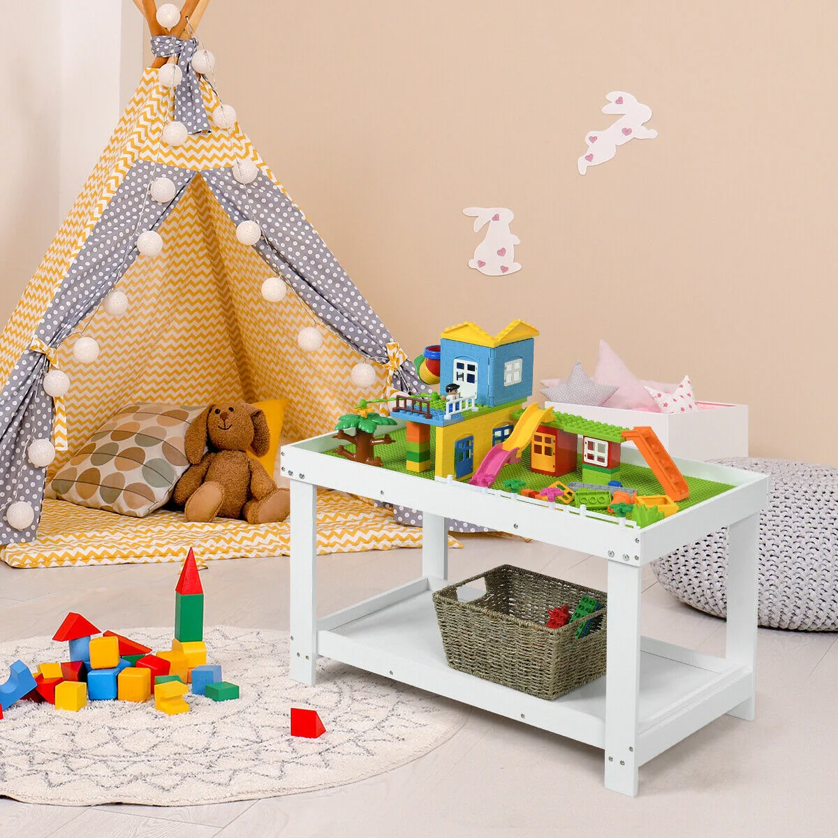 Solid Wood Kids Activity Play Table, White - Image 2