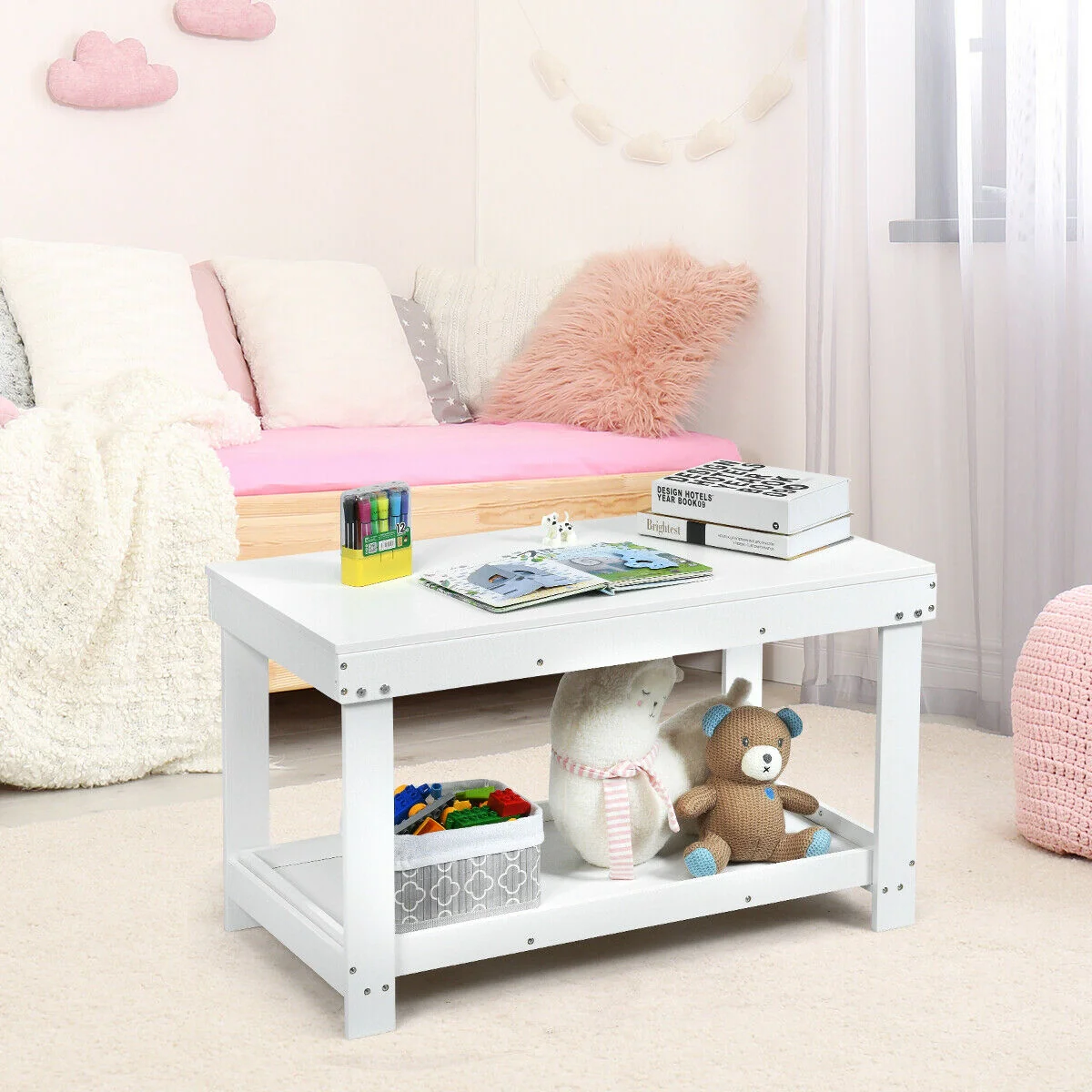 Solid Wood Kids Activity Play Table, White - Image 7
