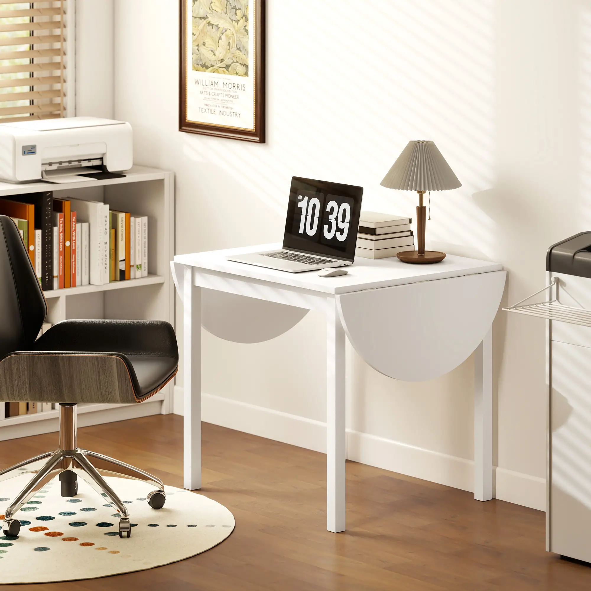 Solid Wood Kitchen Table, Drop Leaf, Folding Dining Table, White - Image 10