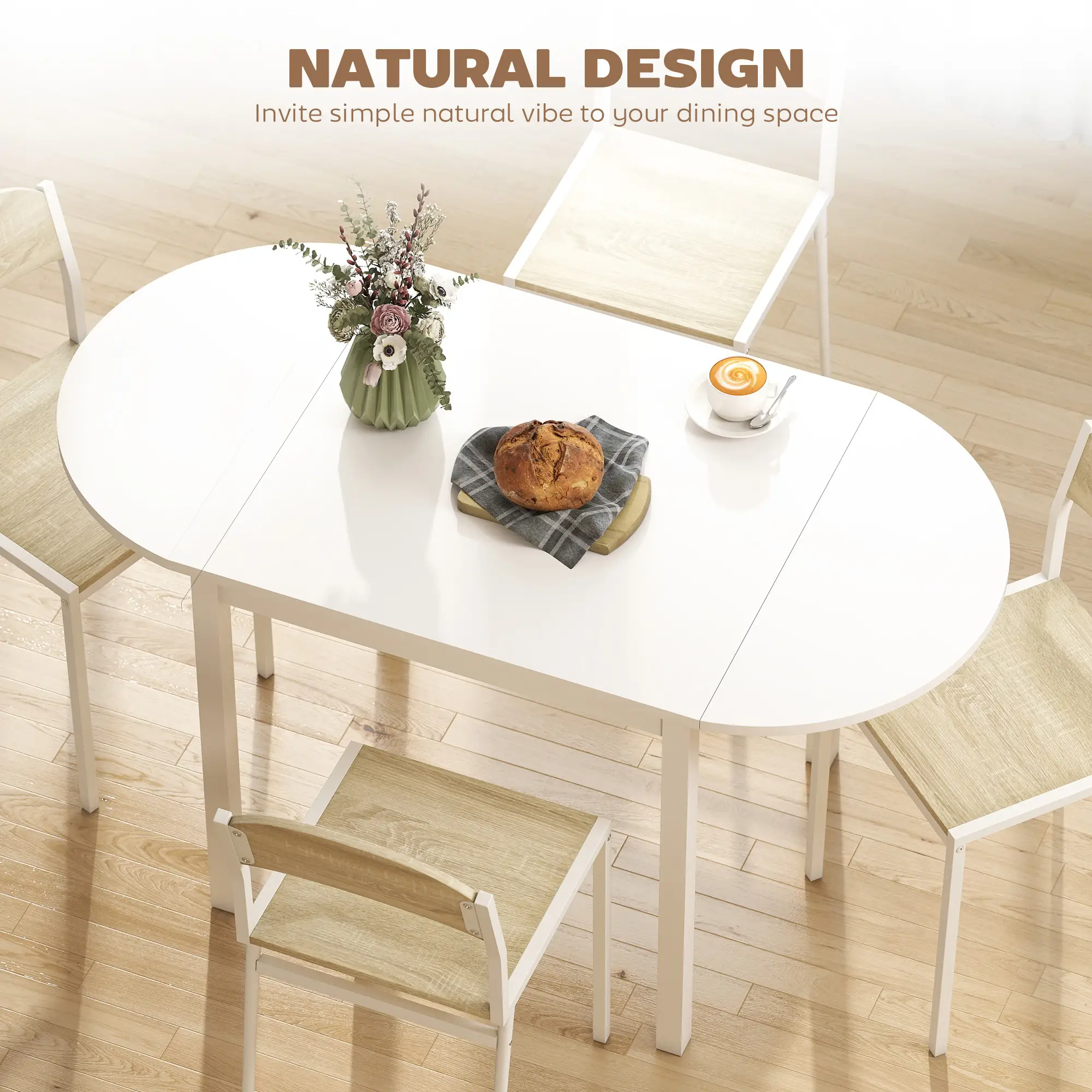 Solid Wood Kitchen Table, Drop Leaf, Folding Dining Table, White - Image 4