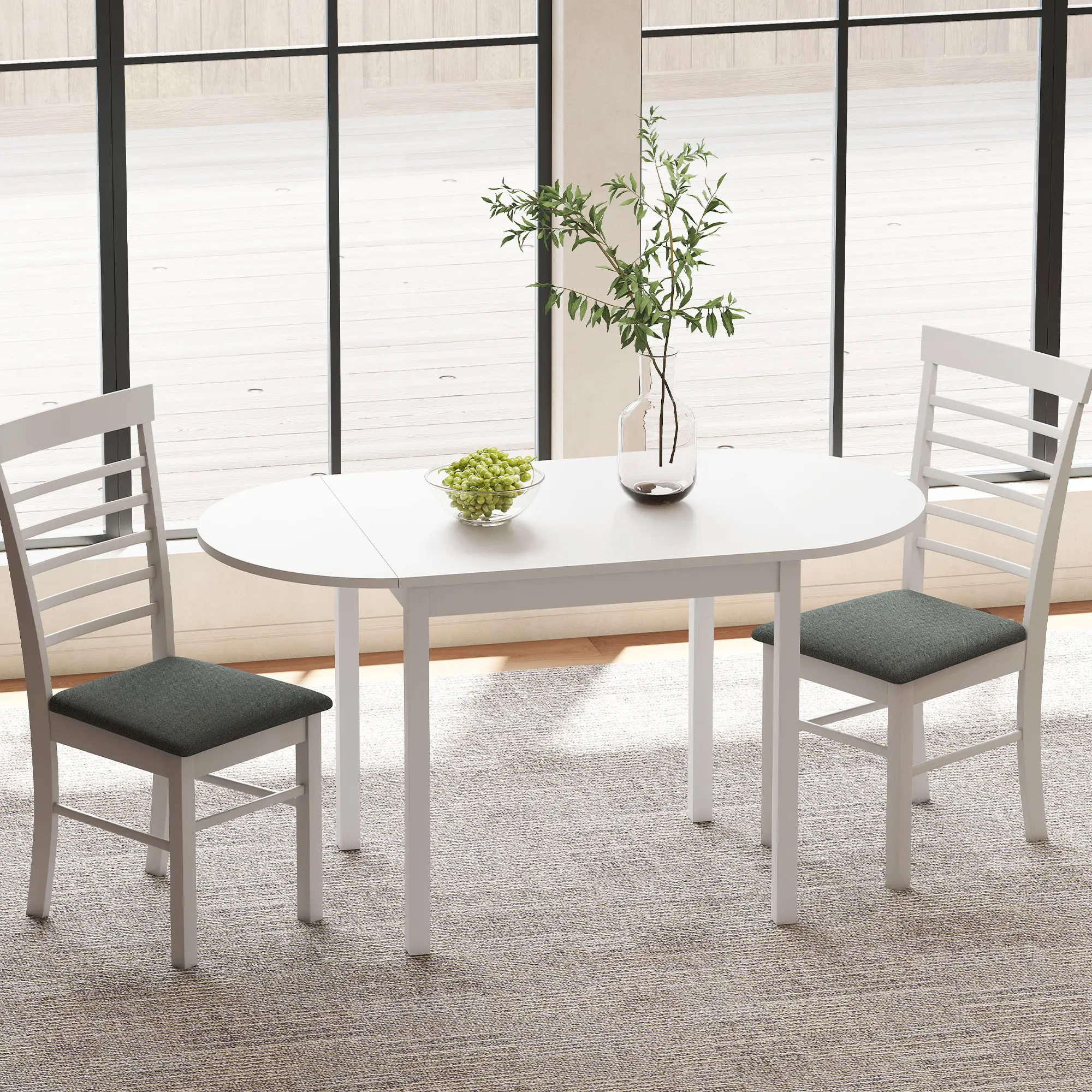Solid Wood Kitchen Table, Drop Leaf, Folding Dining Table, White - Image 9
