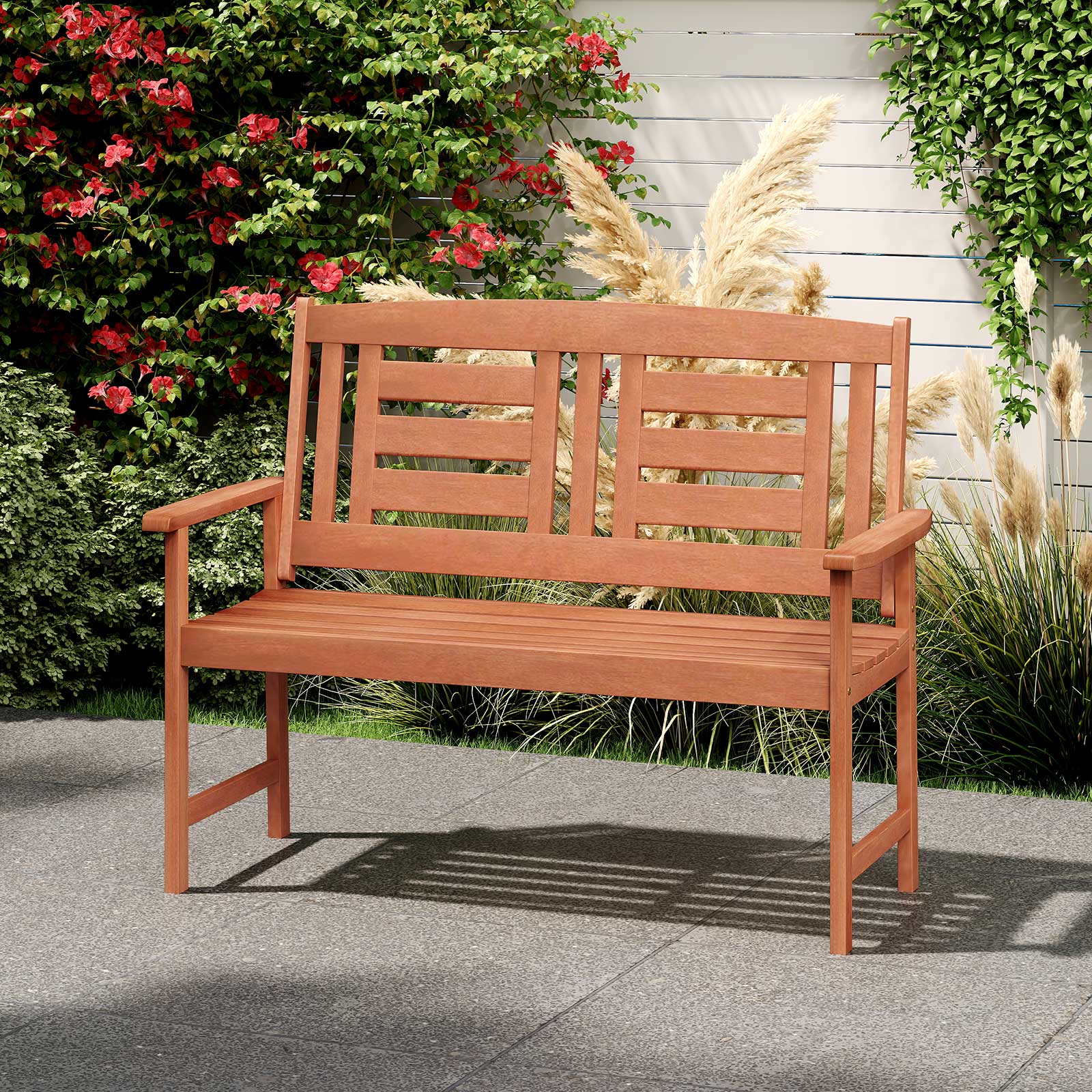 Solid Wood Loveseat, 2-Seat Bench With Inclined Backrest, Natural - Image 3