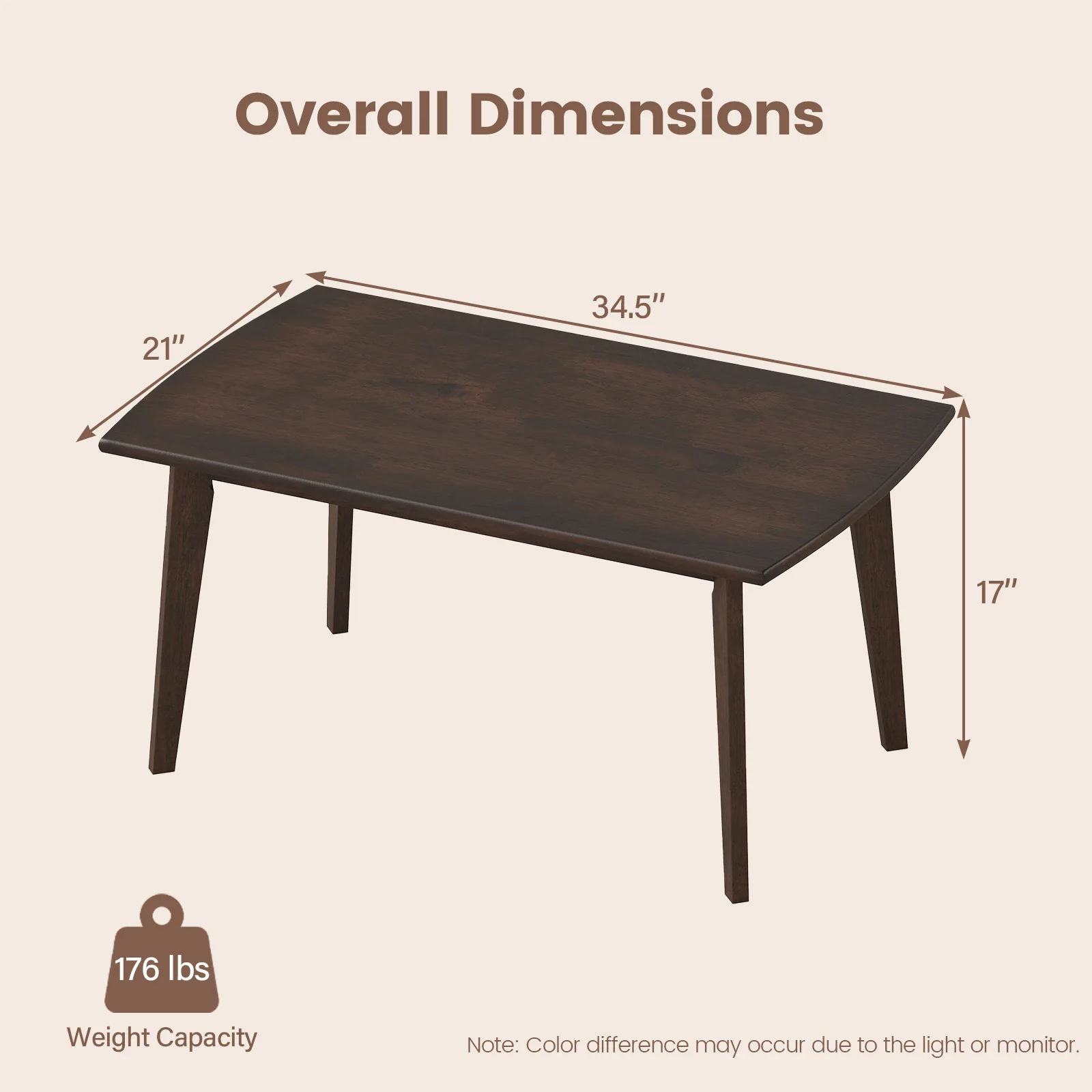 Solid Wood Modern Coffee Table, Tapered Legs, Walnut - Image 5