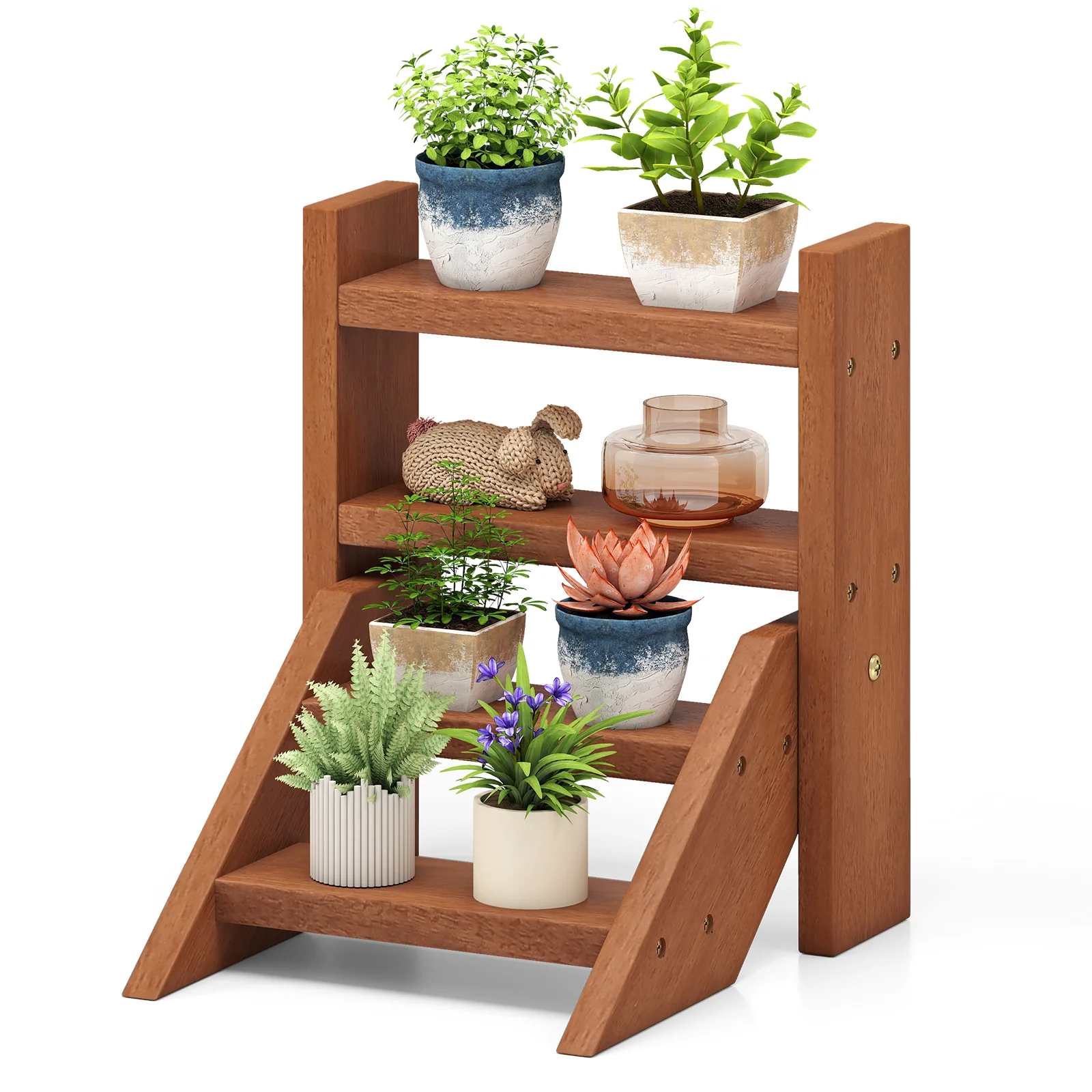 Solid Wood Plant Stand, Flowerpots And Succulents, Natural