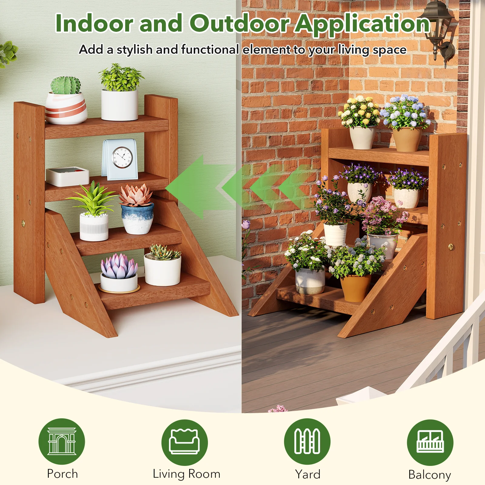 Solid Wood Plant Stand, Flowerpots And Succulents, Natural - Image 10