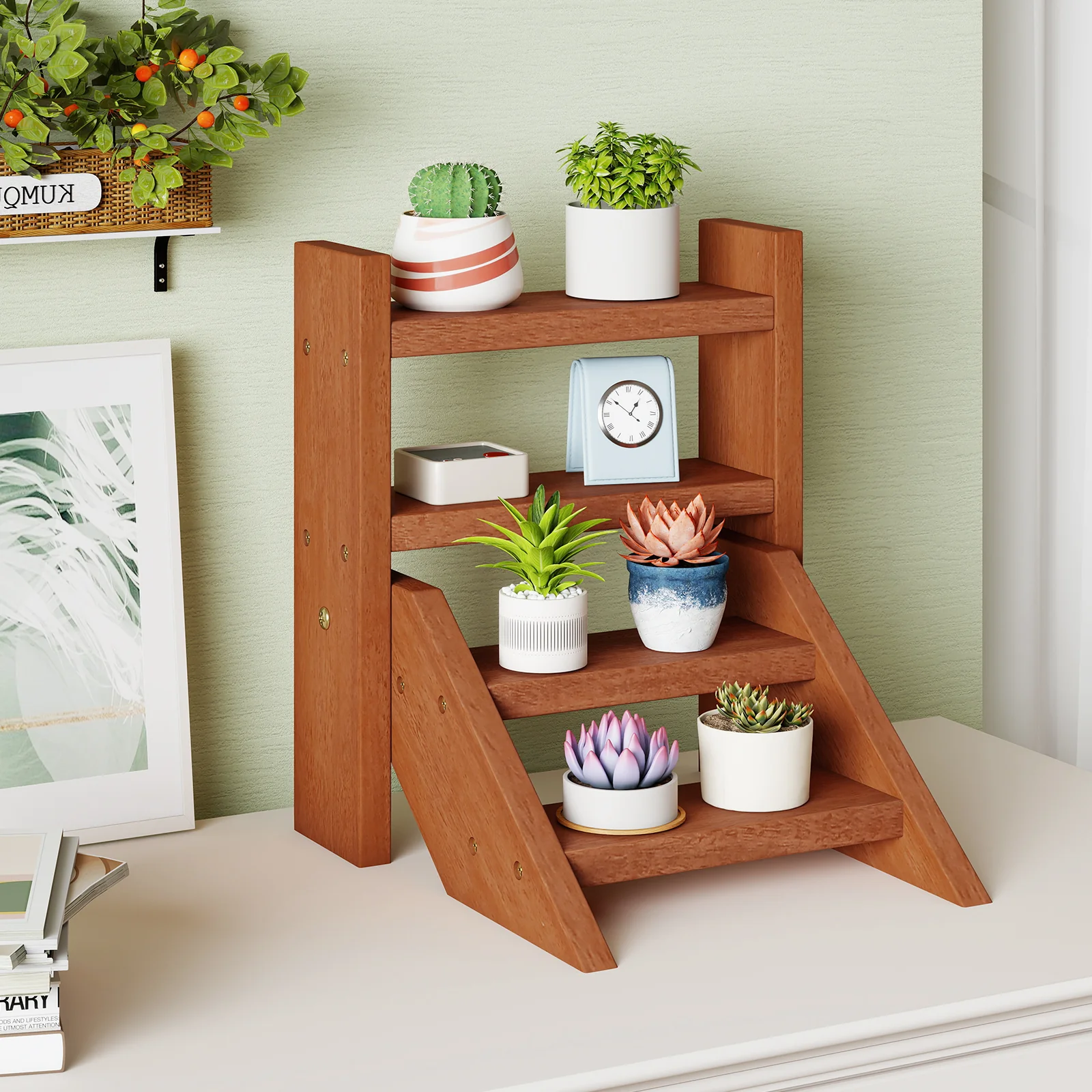 Solid Wood Plant Stand, Flowerpots And Succulents, Natural - Image 3