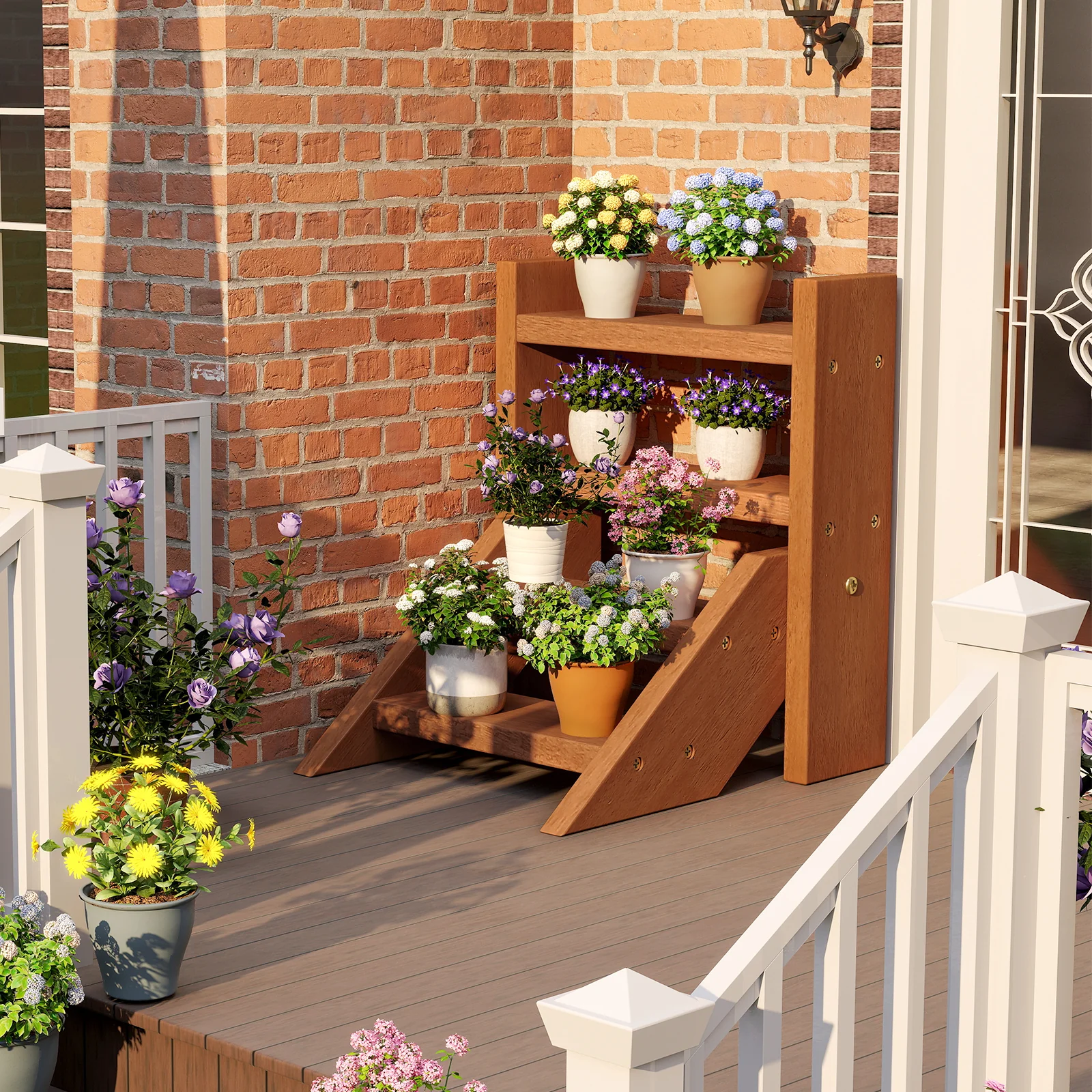 Solid Wood Plant Stand, Flowerpots And Succulents, Natural - Image 6