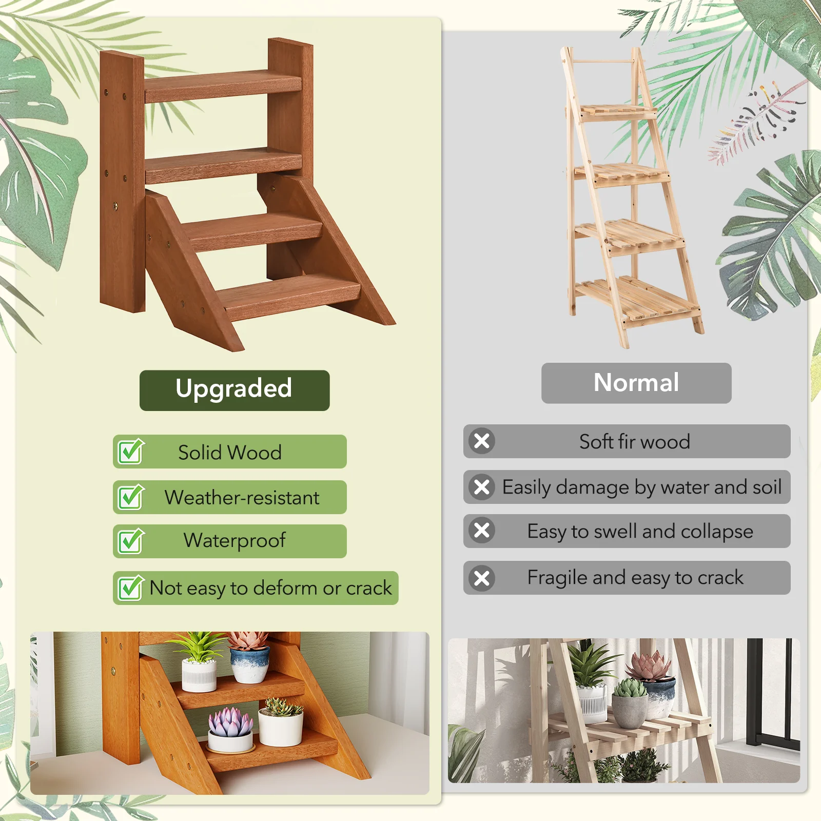 Solid Wood Plant Stand, Flowerpots And Succulents, Natural - Image 8