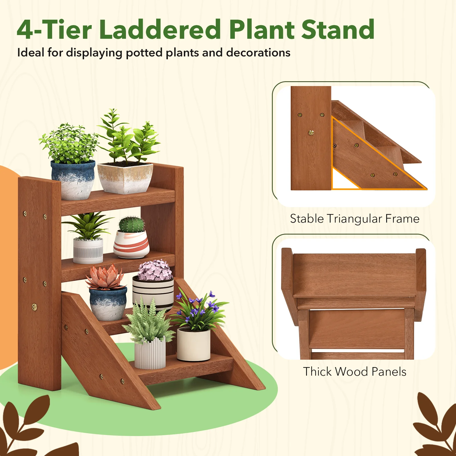 Solid Wood Plant Stand, Flowerpots And Succulents, Natural - Image 9