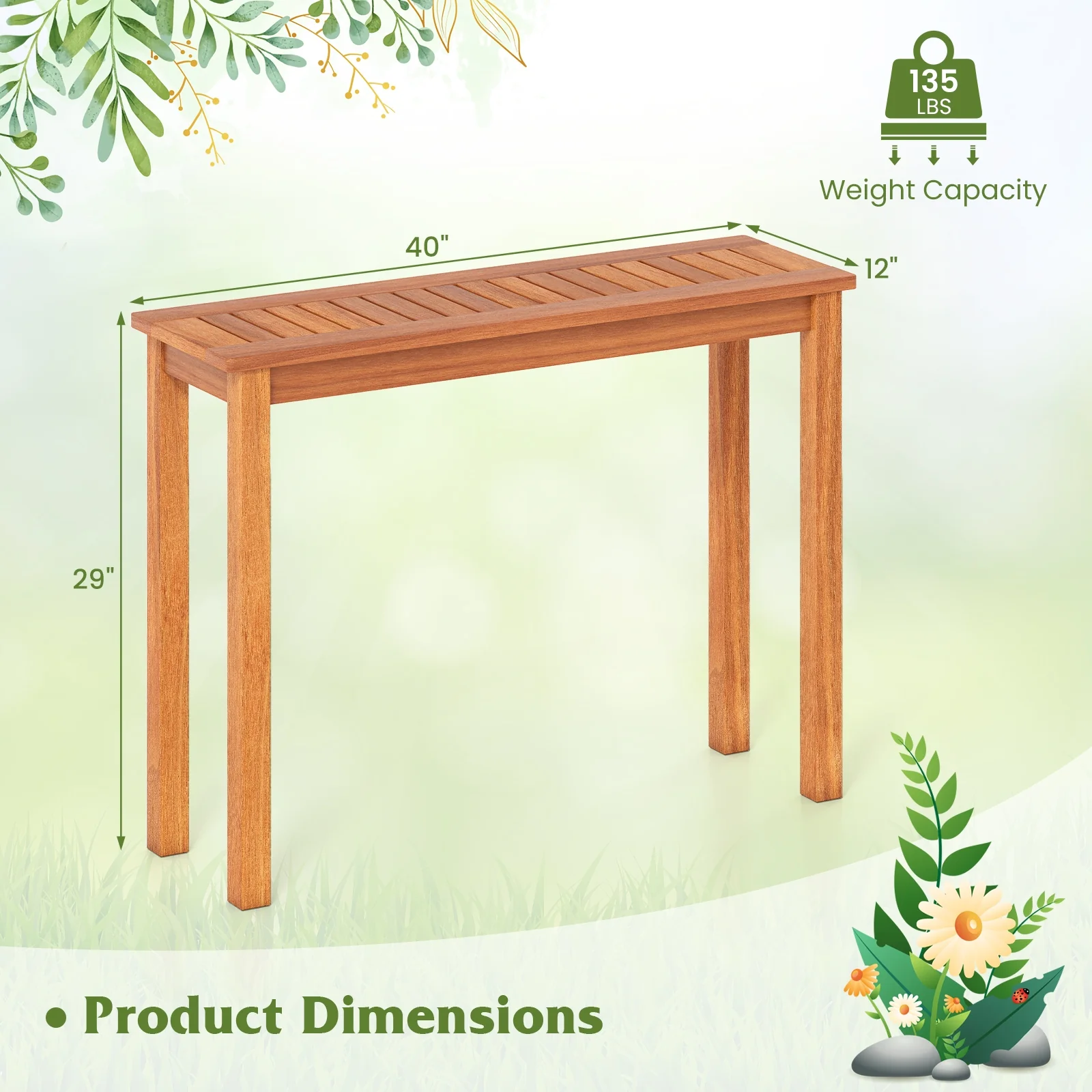 Solid Wood Plant Stand, M, Indoor Outdoor Flower Pot Holder, Brown - Image 6