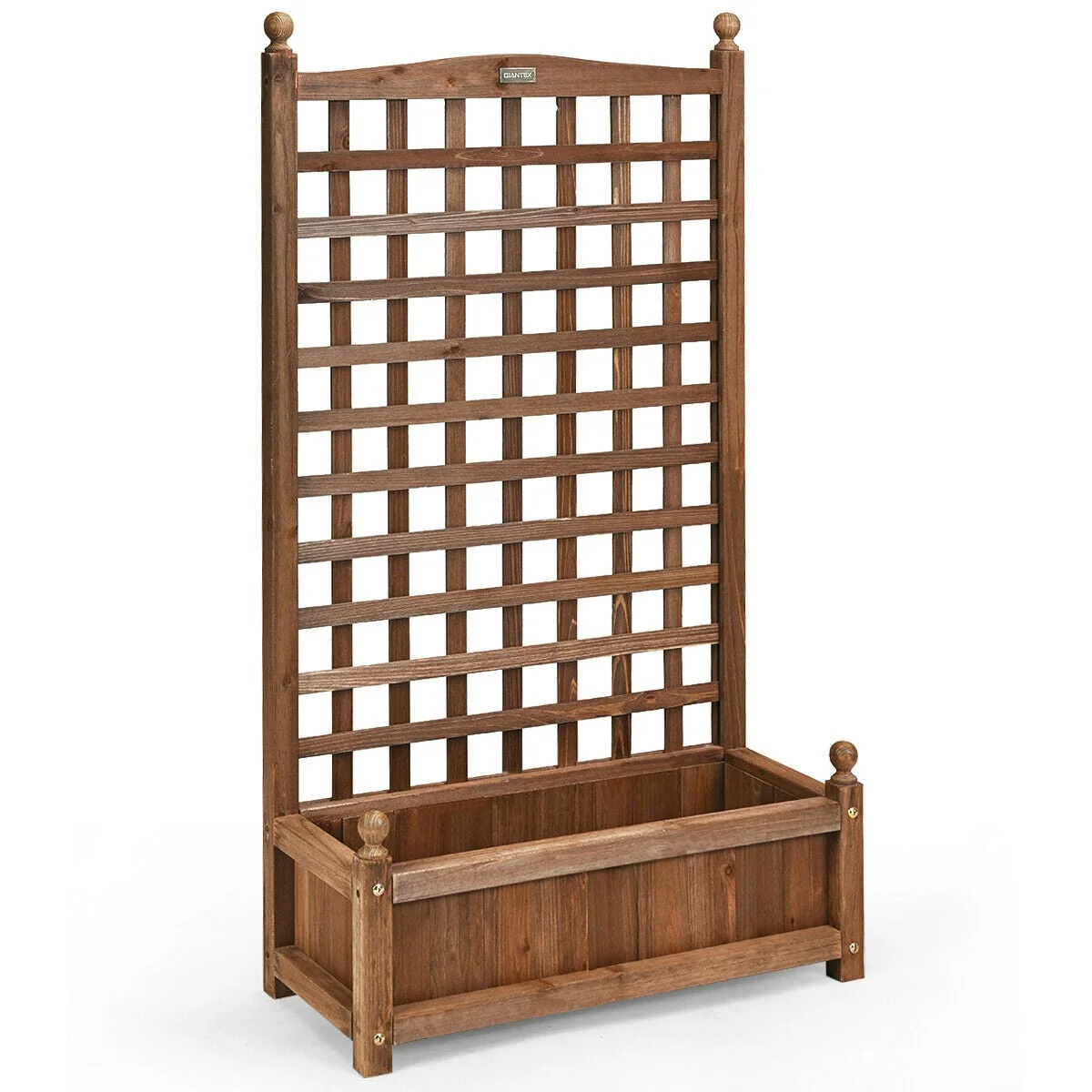 Solid Wood Planter Box With Trellis, Brown