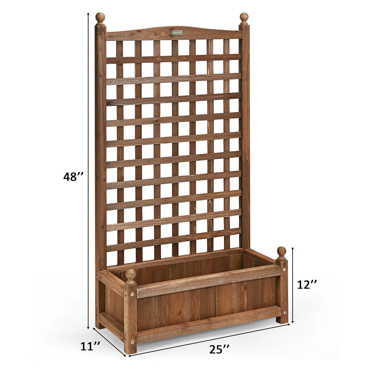 Solid Wood Planter Box With Trellis, Brown - Image 6