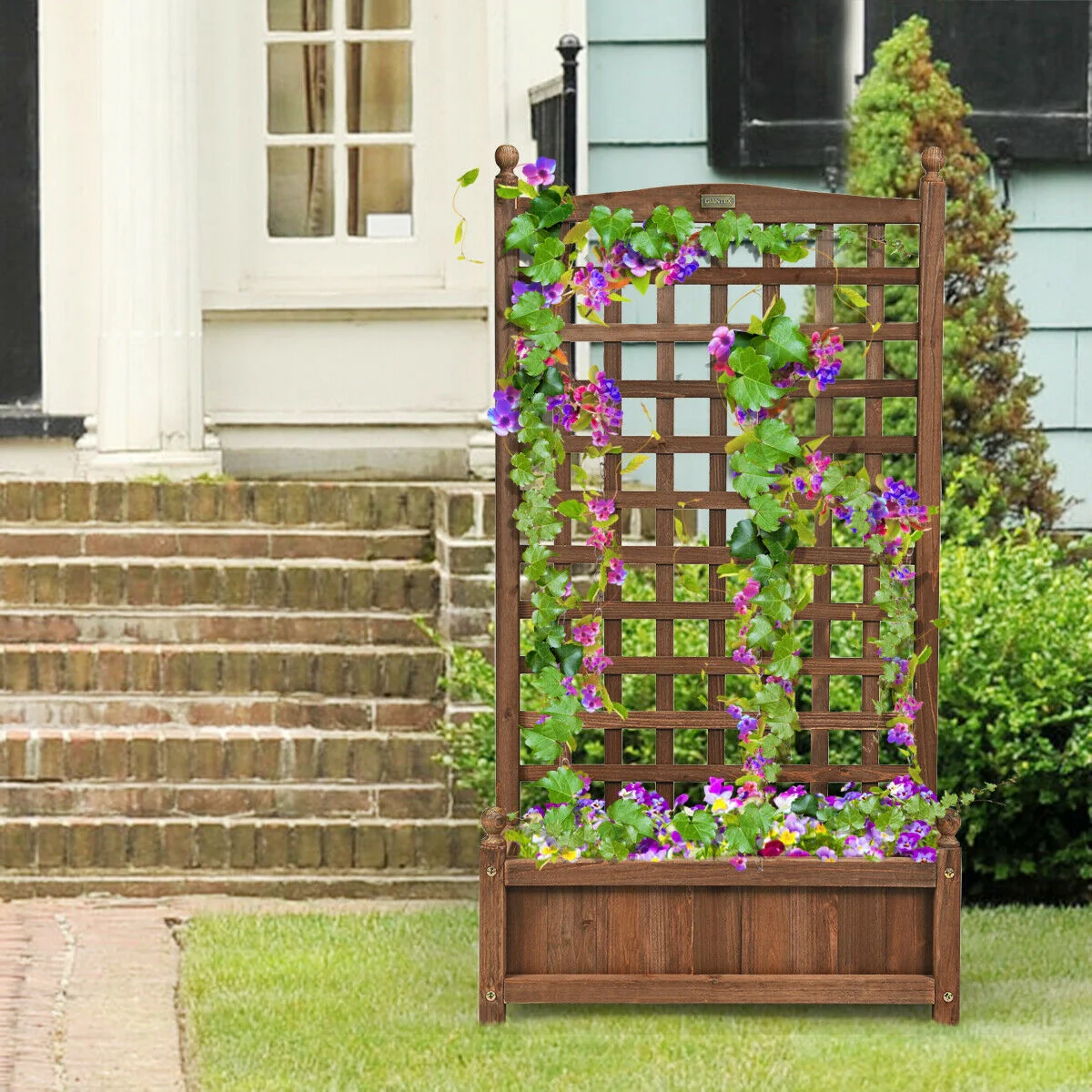 Solid Wood Planter Box With Trellis, Brown - Image 8