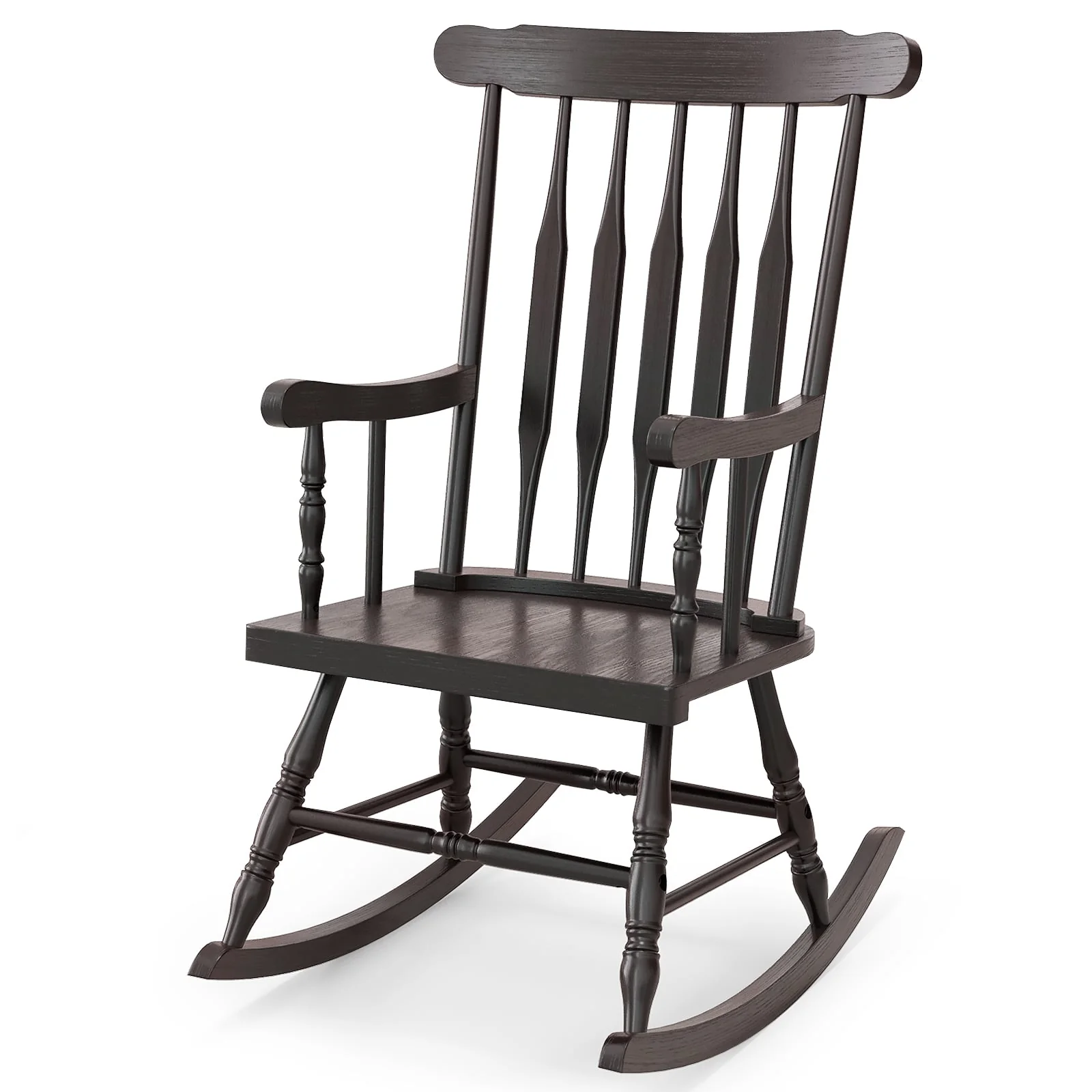 Solid Wood Porch Rocking Chair, Glossy Finish, Brown - Image 4