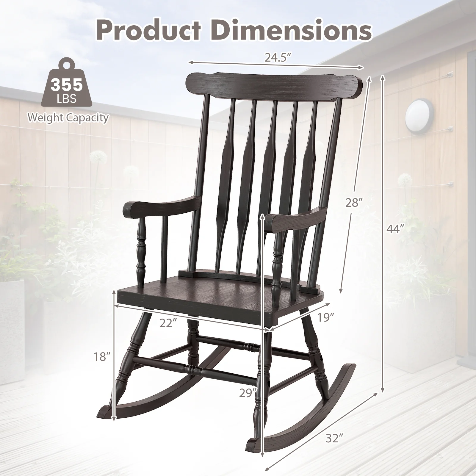 Solid Wood Porch Rocking Chair, Glossy Finish, Brown - Image 5
