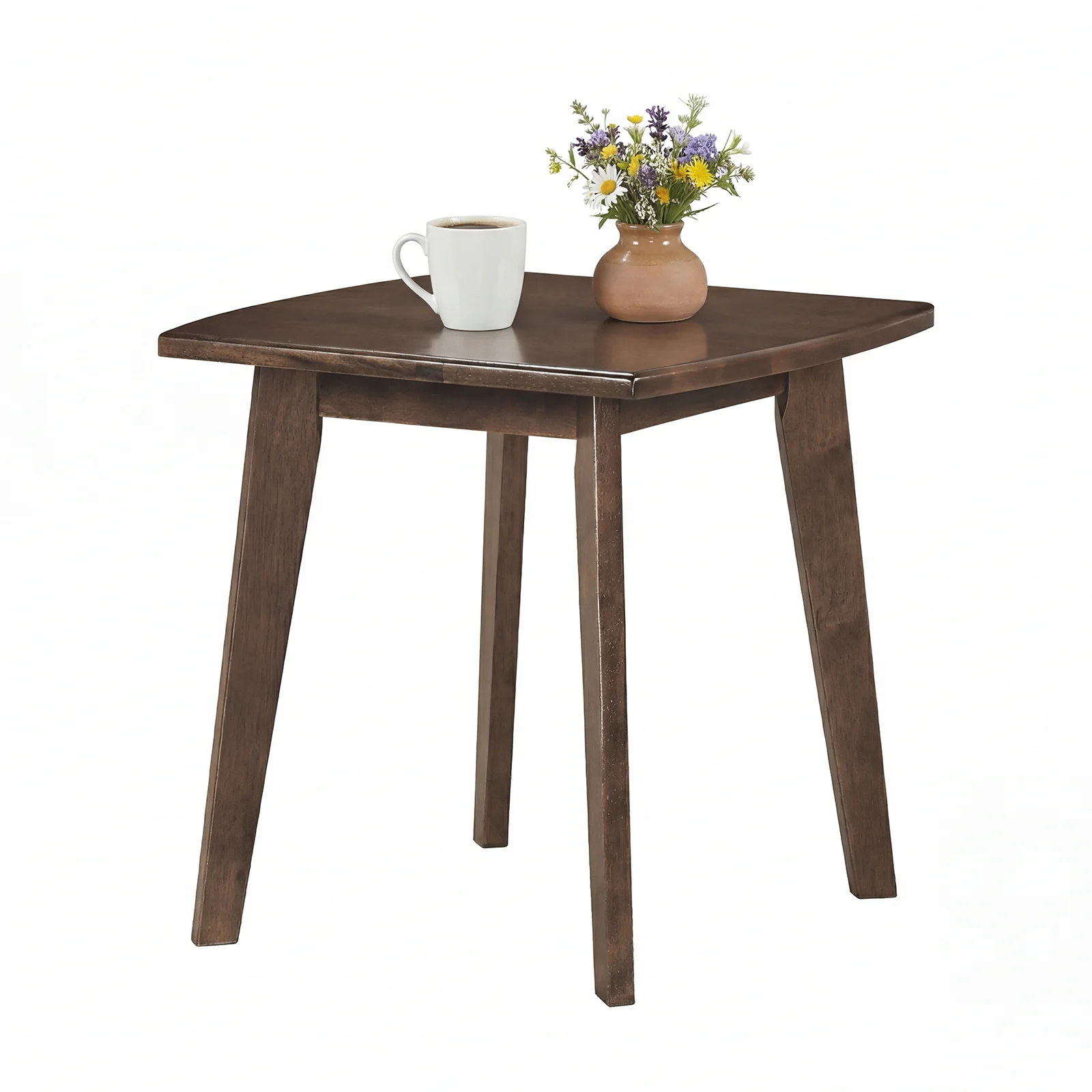 Solid Wood Square End Table, Thickened Top, Curved Edge, Walnut
