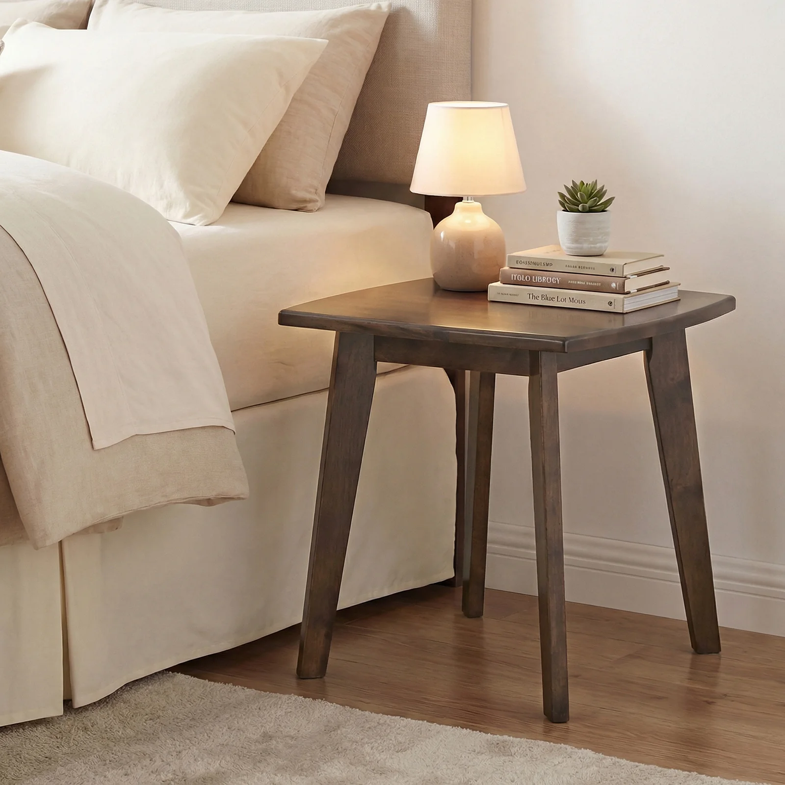Solid Wood Square End Table, Thickened Top, Curved Edge, Walnut - Image 3