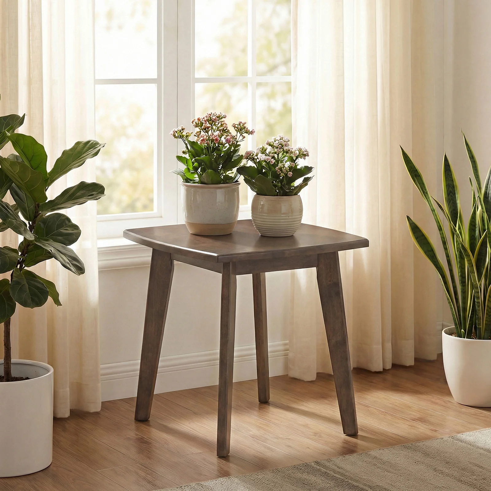 Solid Wood Square End Table, Thickened Top, Curved Edge, Walnut - Image 6