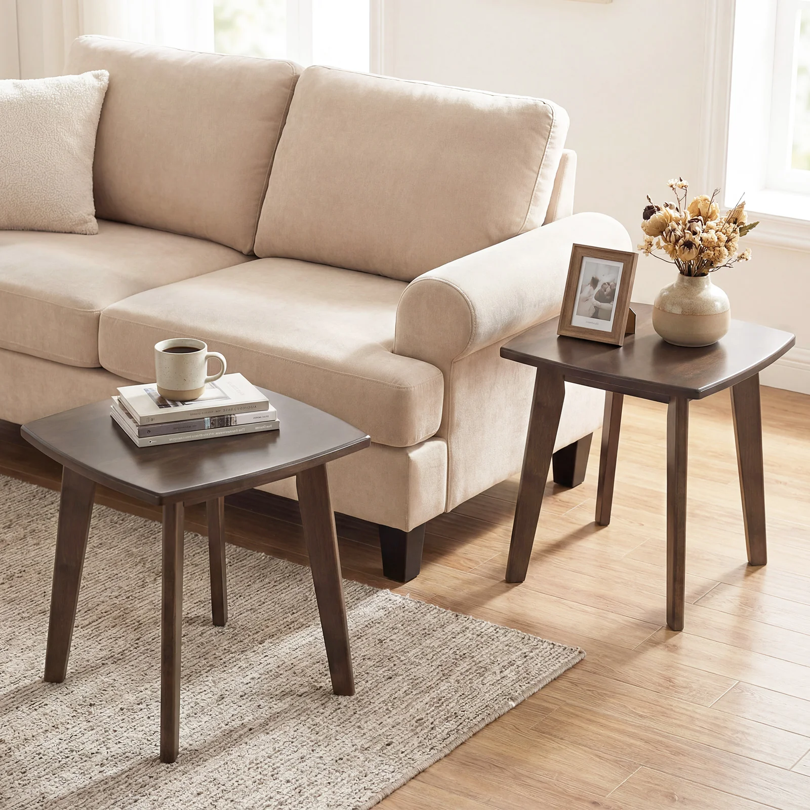 Solid Wood Square End Table, Thickened Top, Curved Edge, Walnut - Image 7