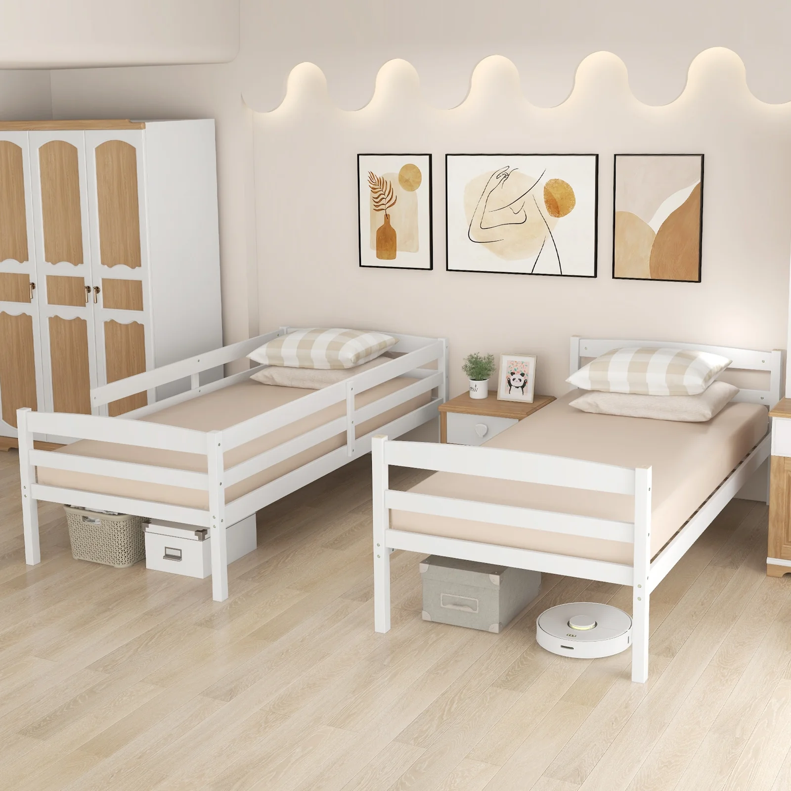 Solid Wood Twin Over Twin Bunk Bed Frame, White - Image 3