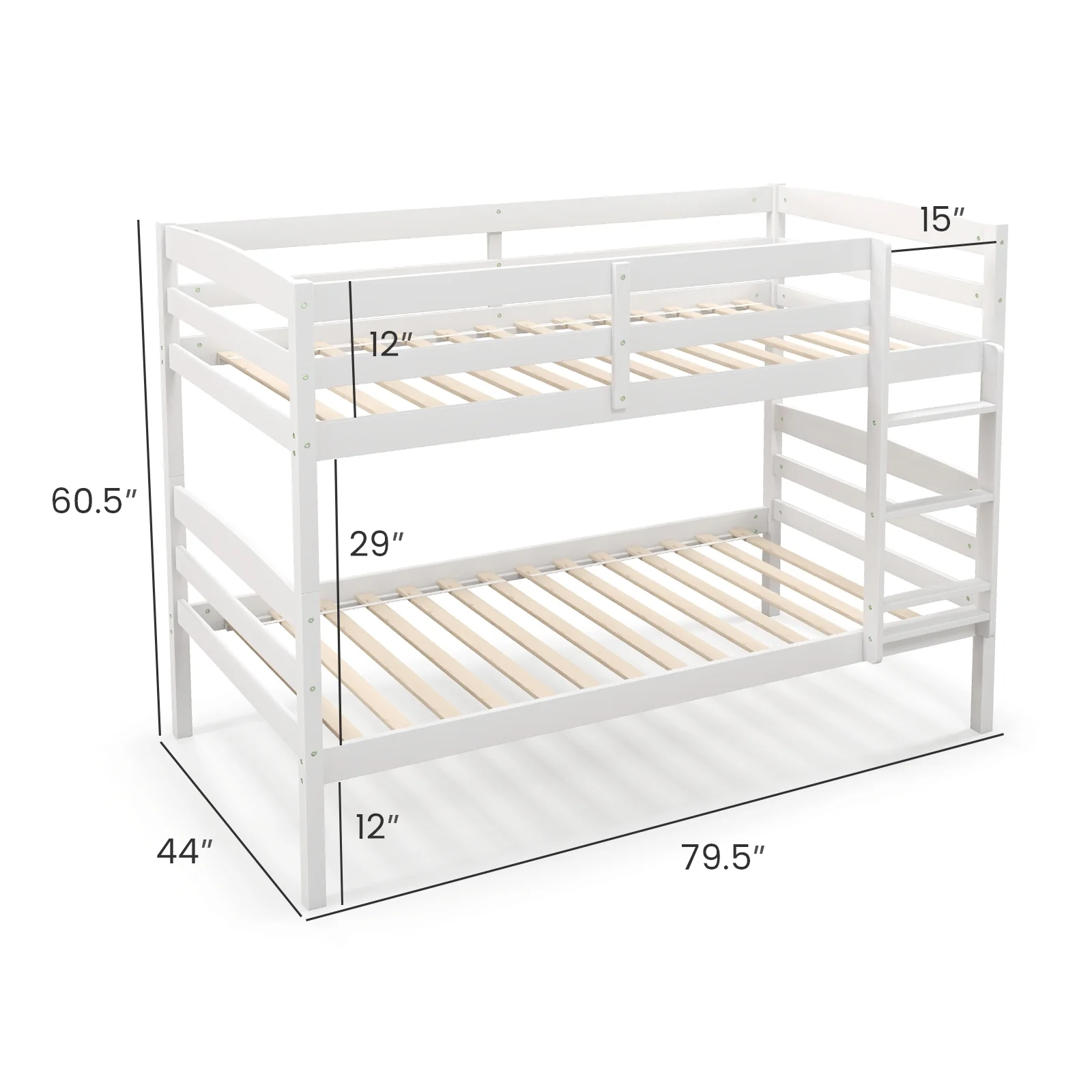 Solid Wood Twin Over Twin Bunk Bed Frame, White - Image 6