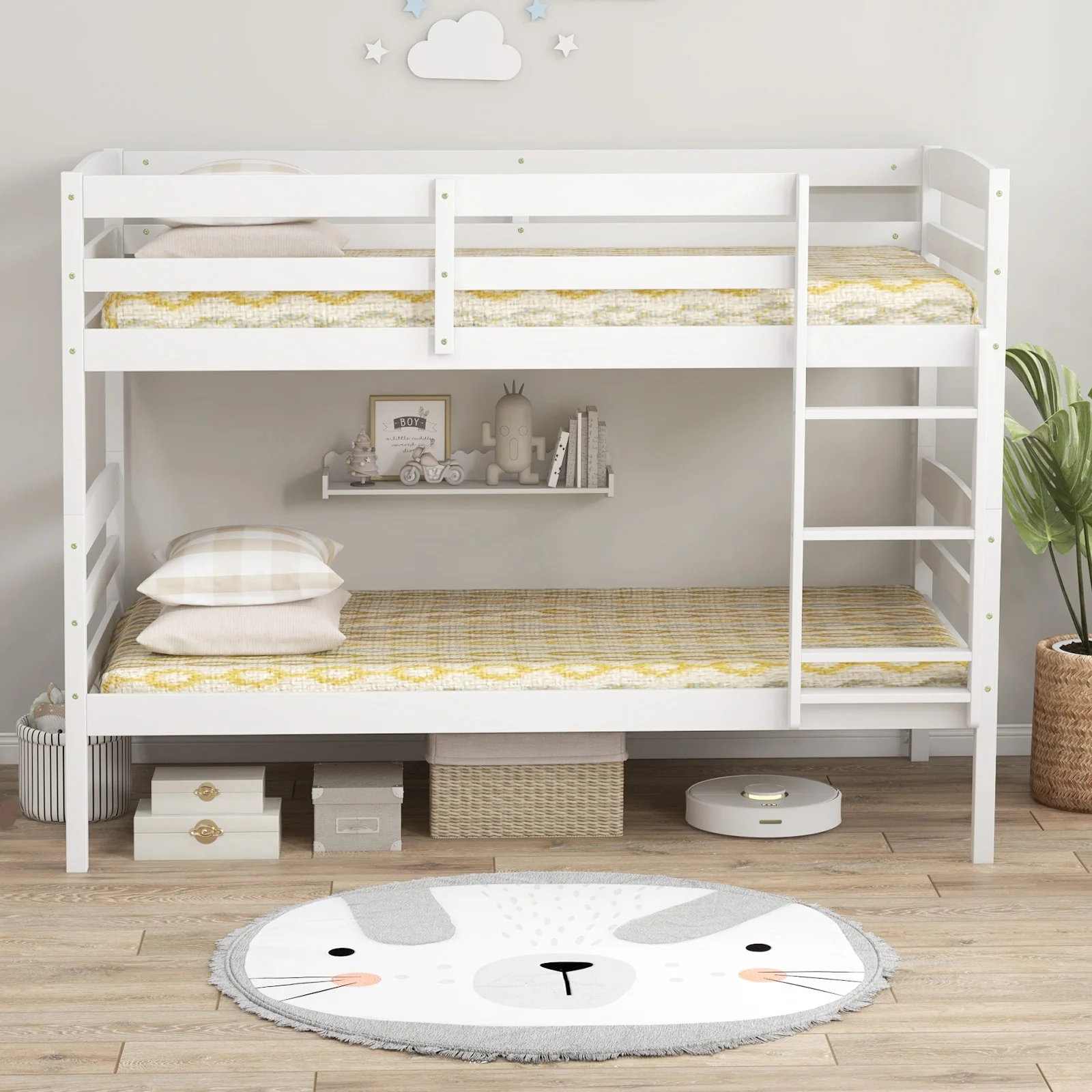 Solid Wood Twin Over Twin Bunk Bed Frame, White - Image 7