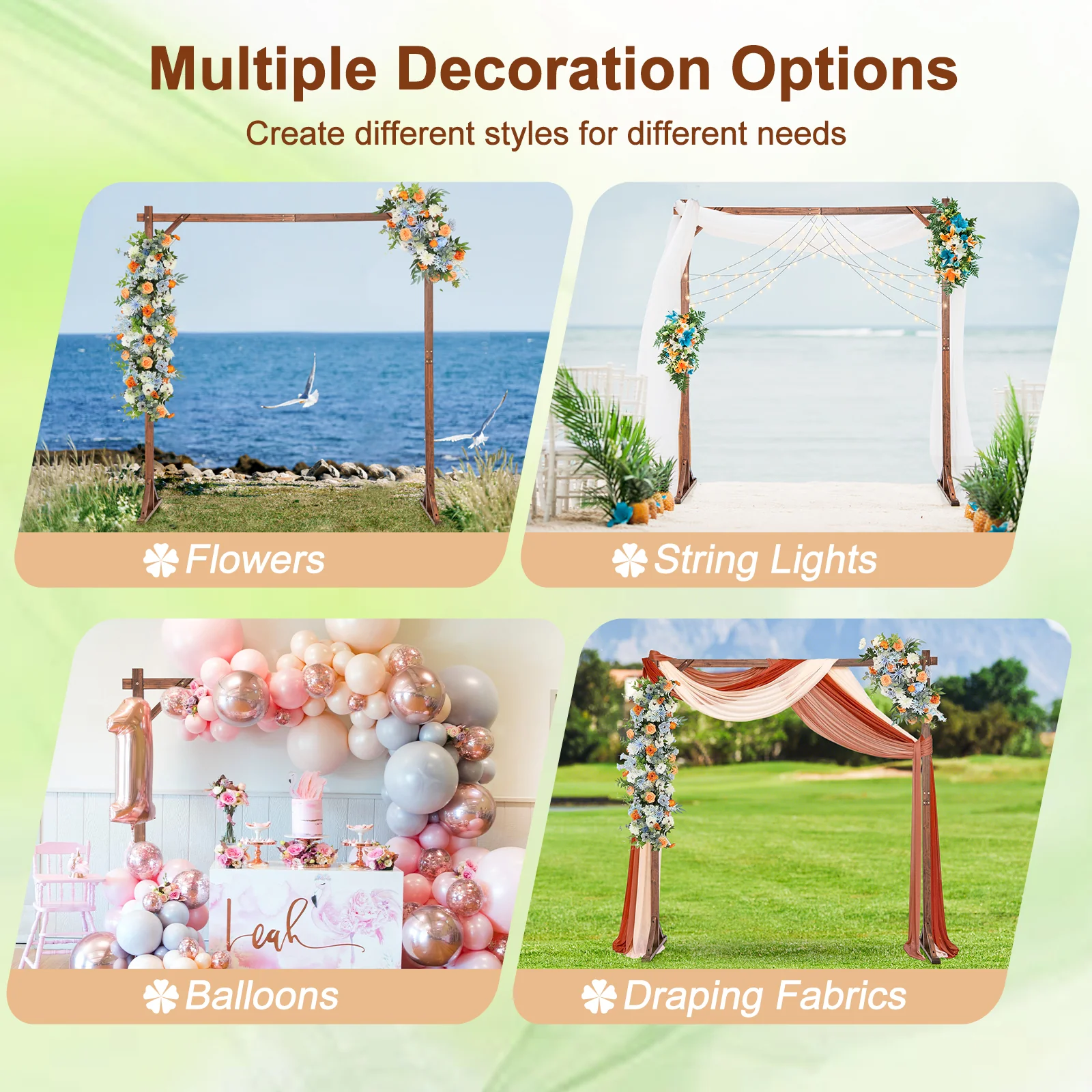 Solid Wood Wedding Arch Arbor, Square Backdrop Stand - Image 10