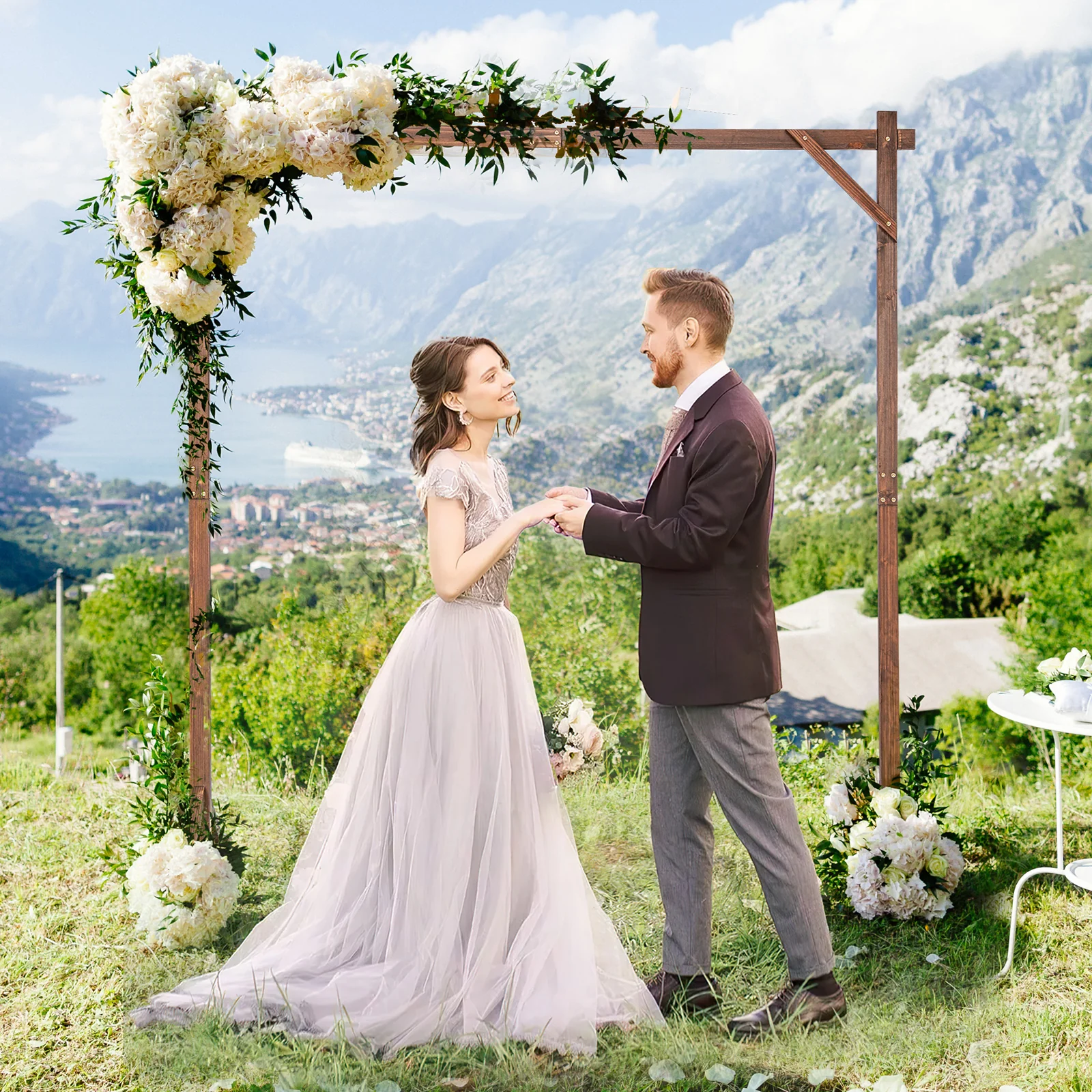 Solid Wood Wedding Arch Arbor, Square Backdrop Stand - Image 7