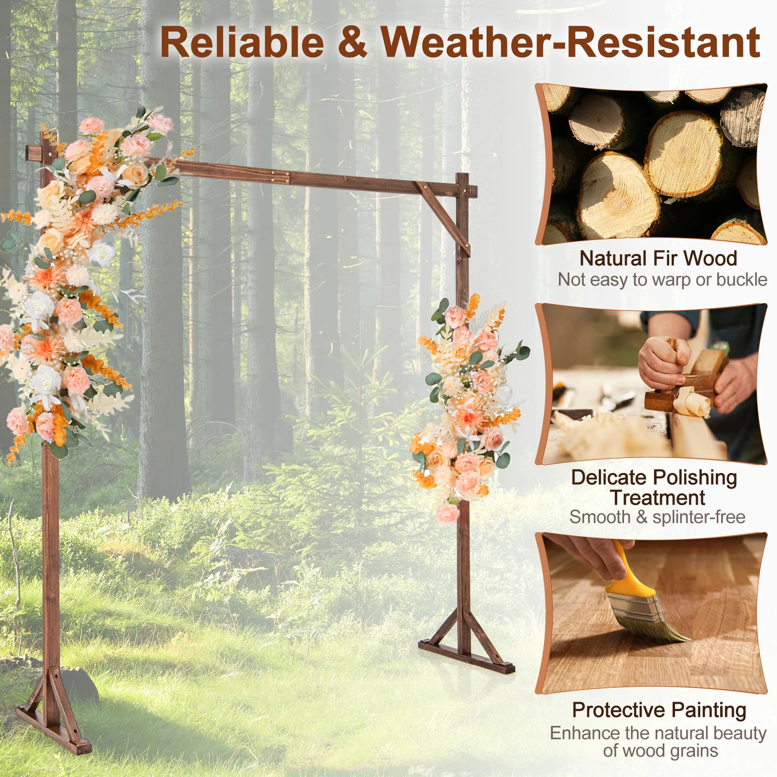Solid Wood Wedding Arch Arbor, Square Backdrop Stand - Image 8