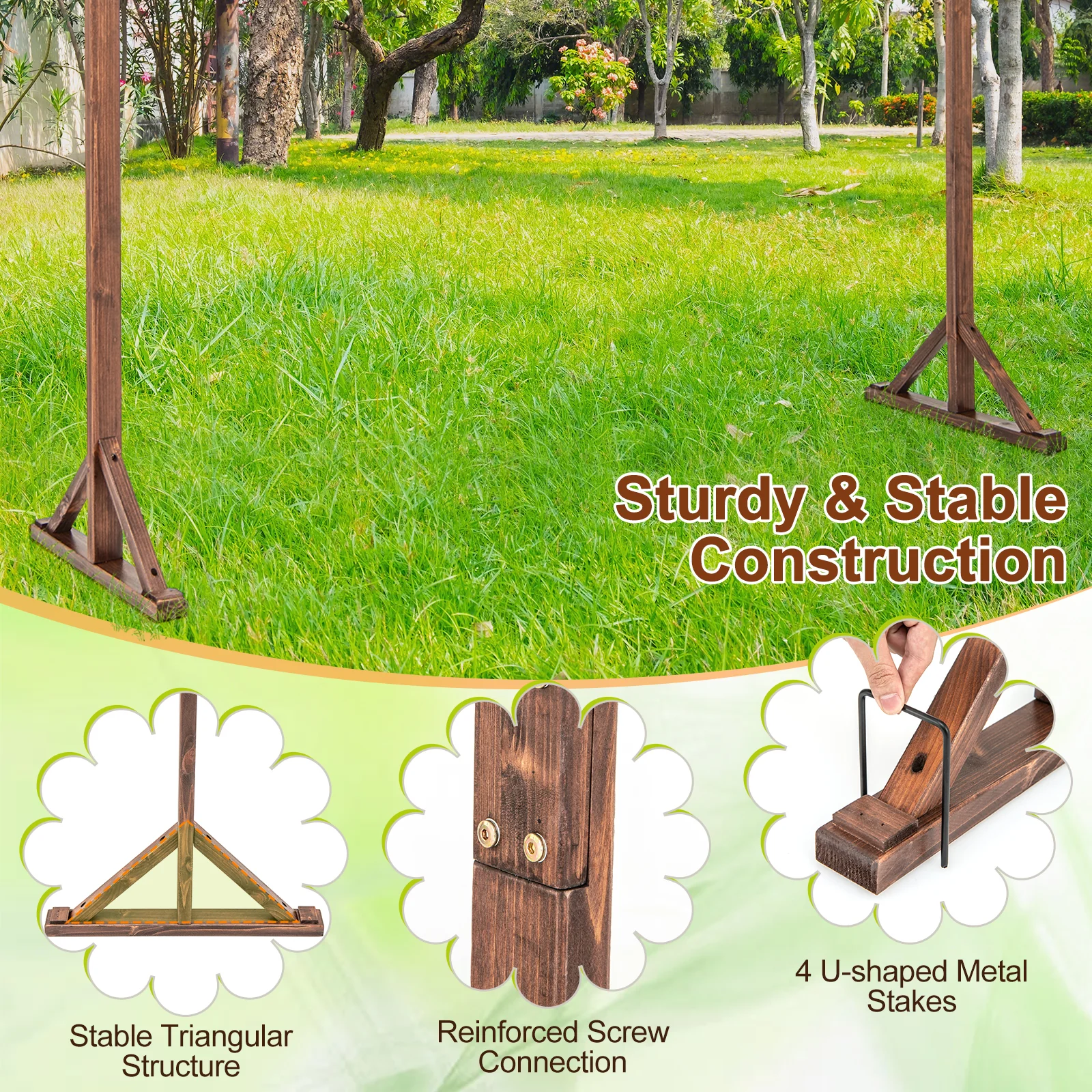 Solid Wood Wedding Arch Arbor, Square Backdrop Stand - Image 9