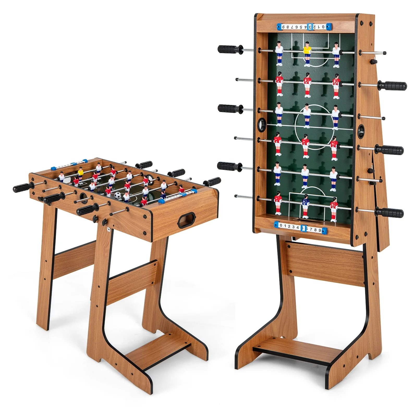 Space Saving Table Football, Durable Handle, 2 Footballs, Brown - Image 4