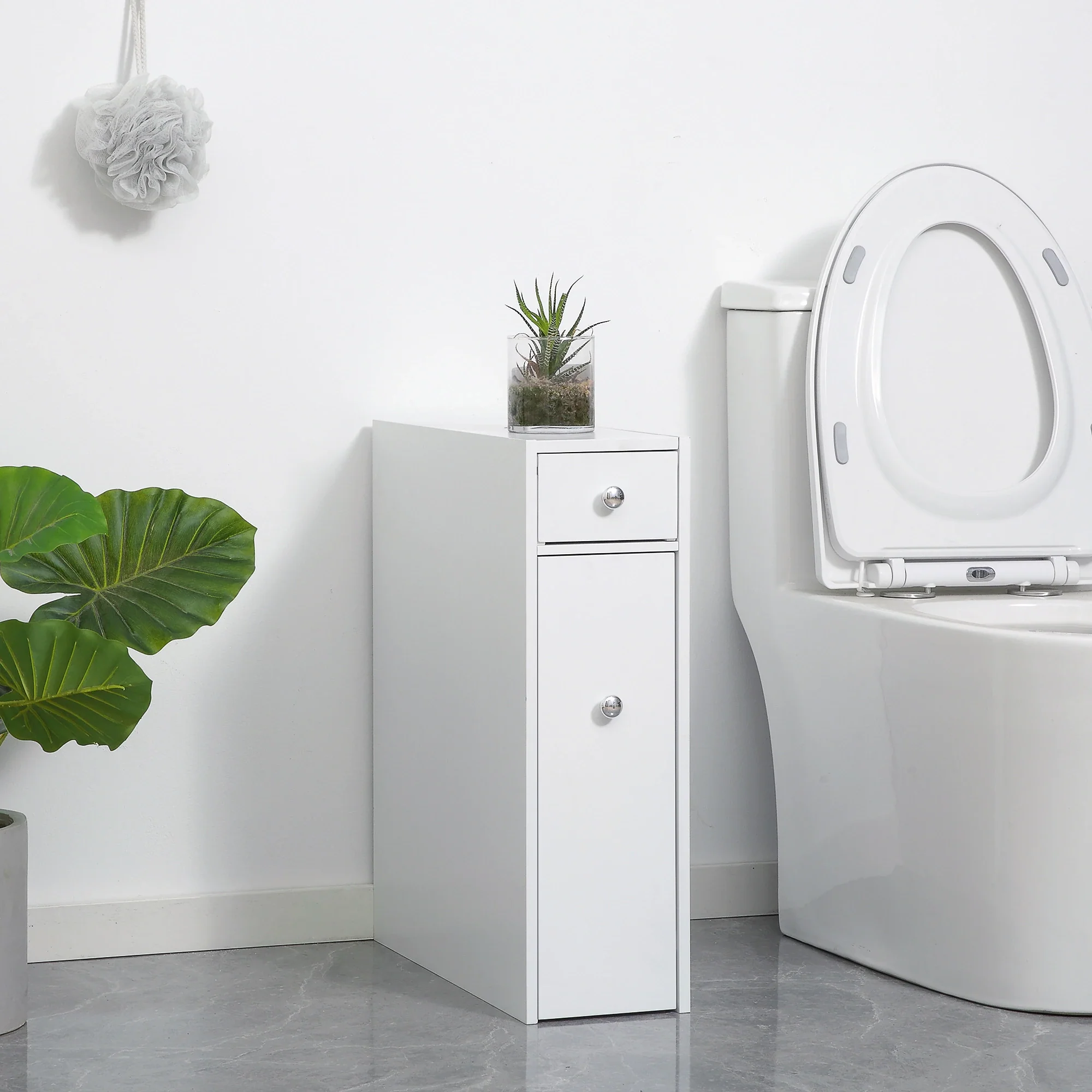 Space Saving Toilet Paper Cabinet, Narrow Bathroom Cabinet with Drawers, White - Image 2