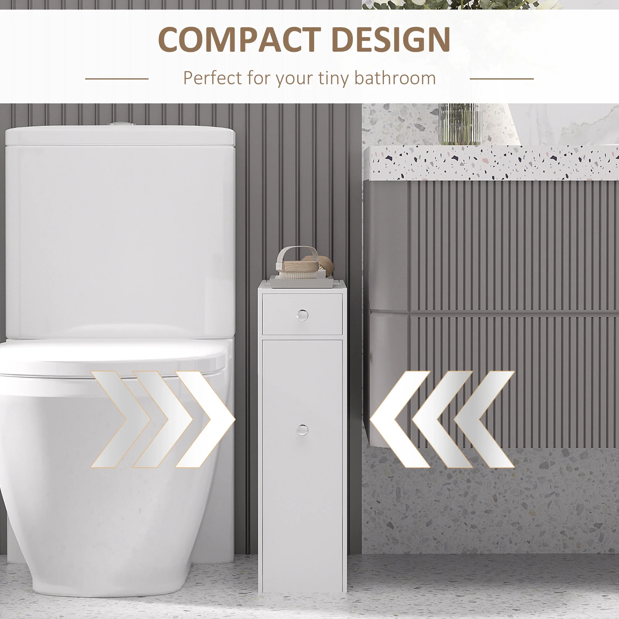 Space Saving Toilet Paper Cabinet, Narrow Bathroom Cabinet with Drawers, White - Image 4