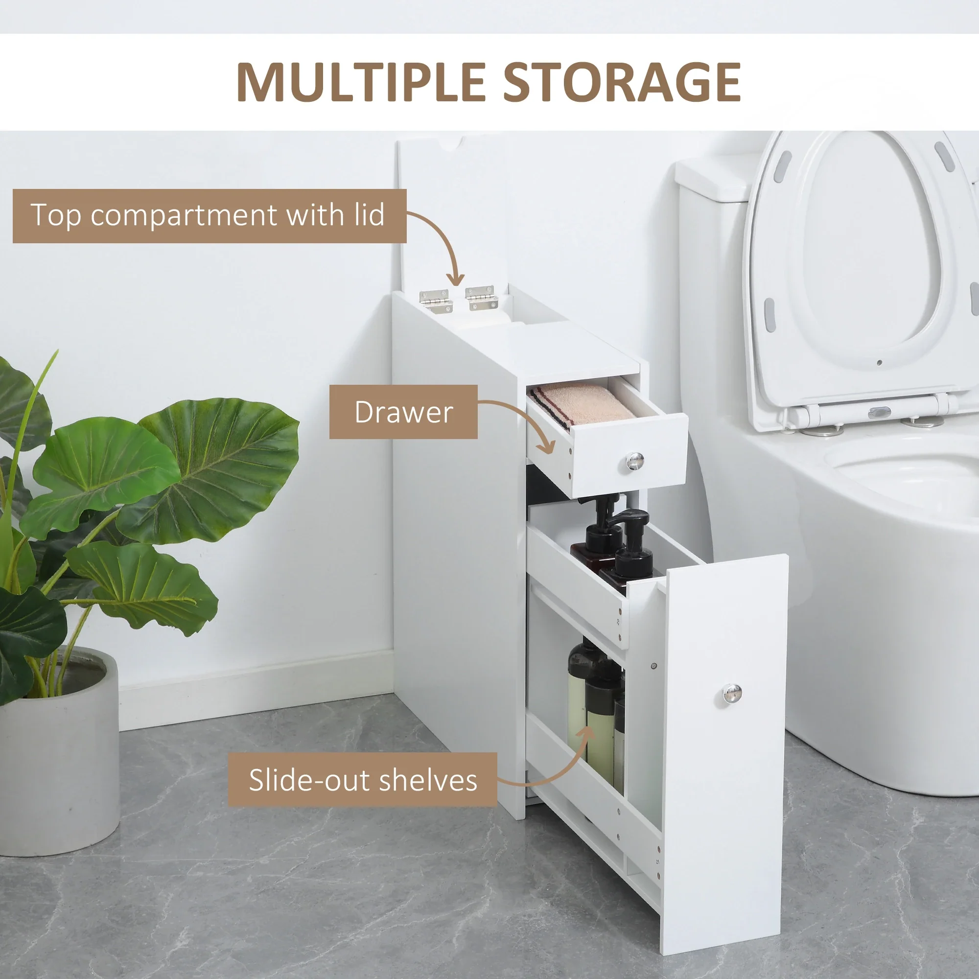 Space Saving Toilet Paper Cabinet, Narrow Bathroom Cabinet with Drawers, White - Image 5