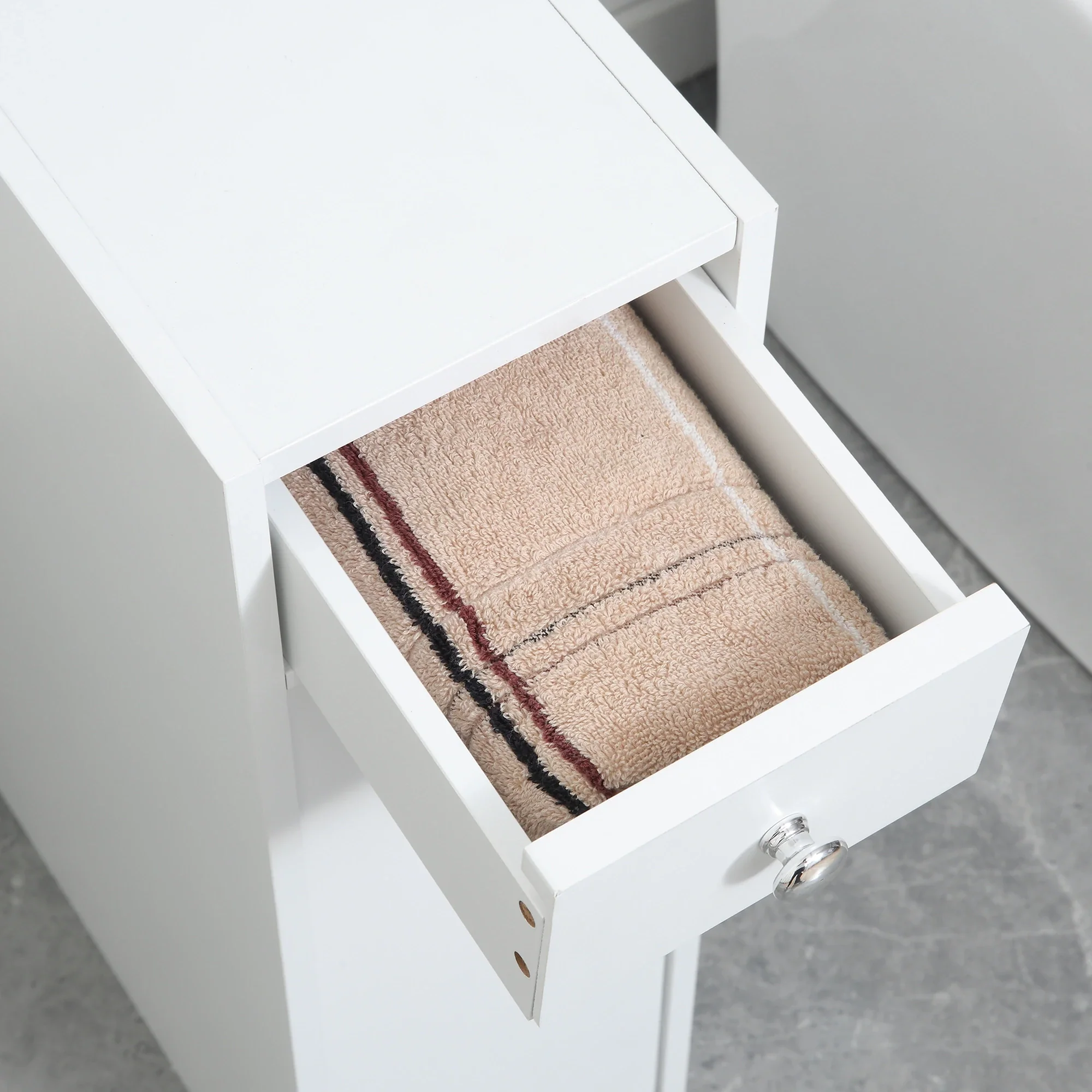 Space Saving Toilet Paper Cabinet, Narrow Bathroom Cabinet with Drawers, White - Image 7