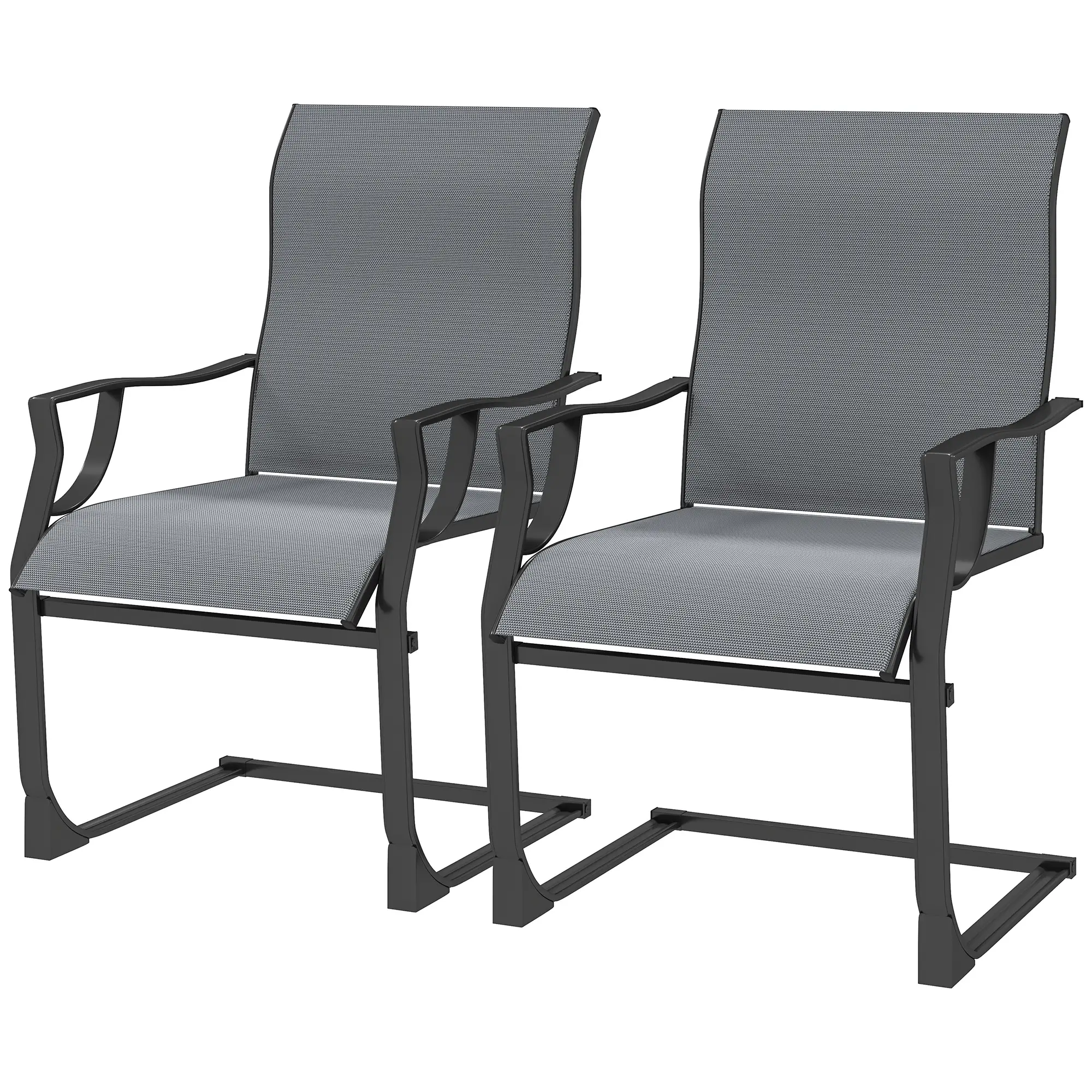Spring Motion Patio Chairs Set Of 2, Curved High Backrest, All Weather Fabric, Metal Frame